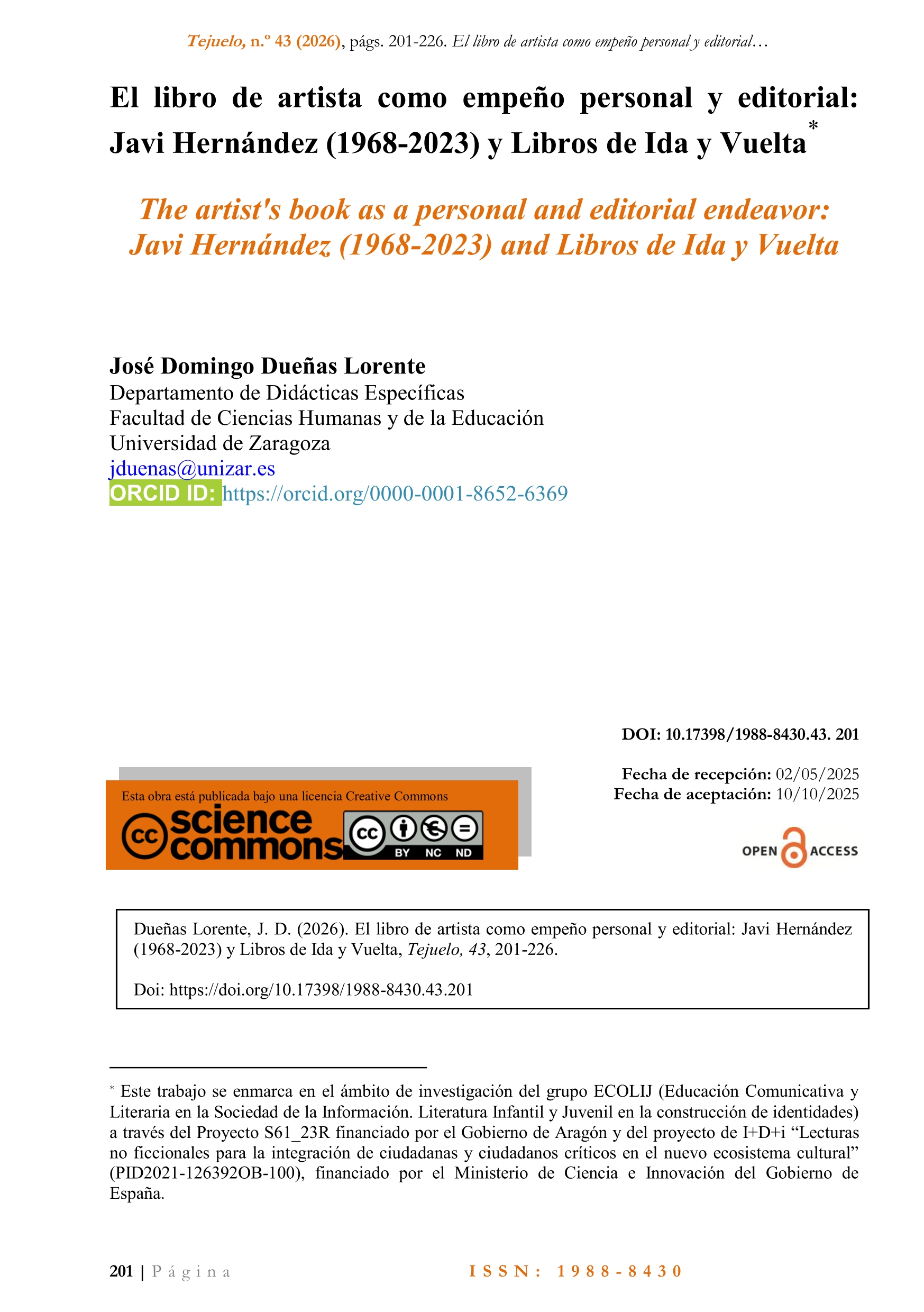 El libro de artista como empeño personal y editorial: Javi Hernández (1968-2023) y Libros de Ida y Vuelta