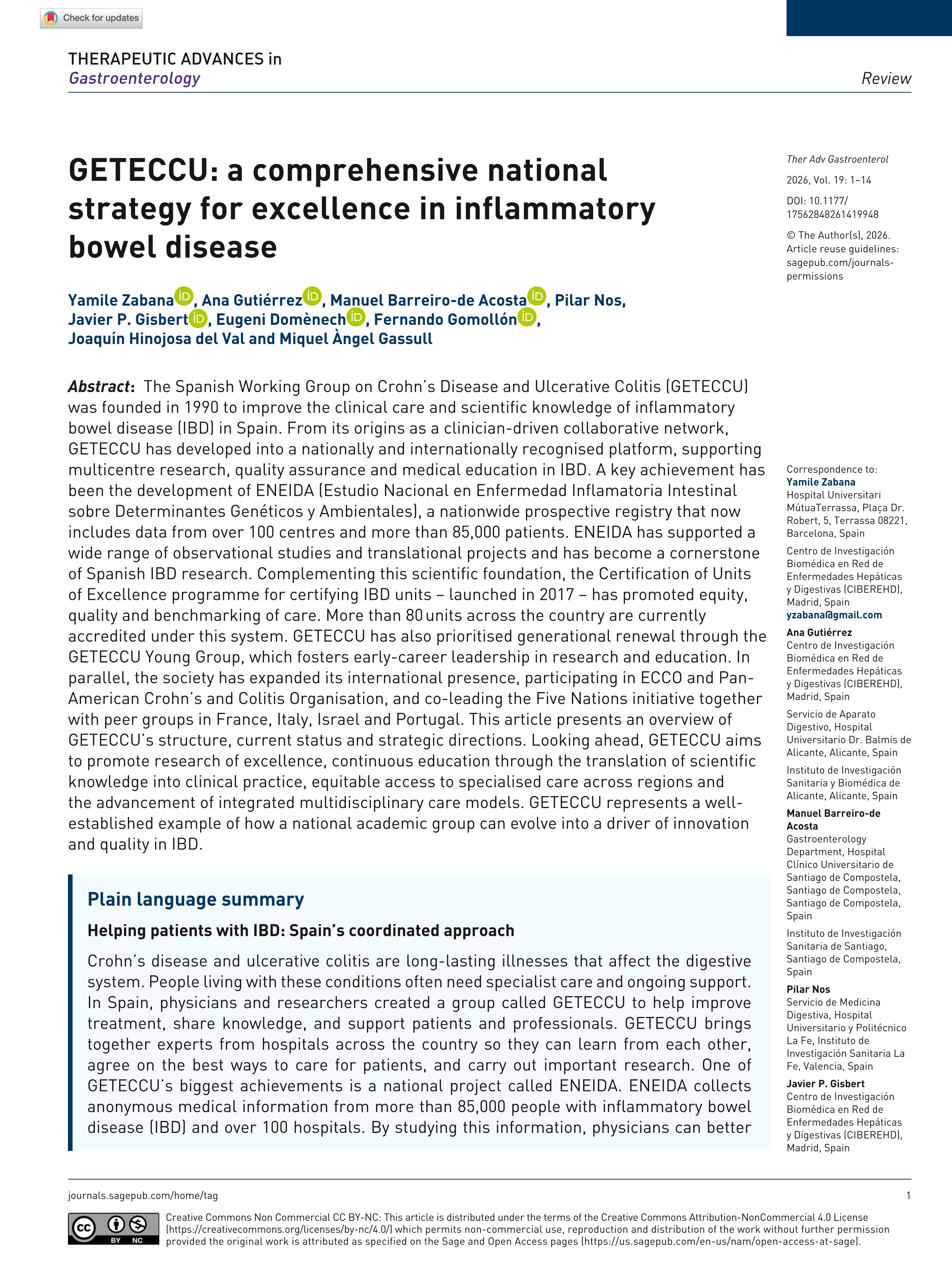 GETECCU: a comprehensive national strategy for excellence in inflammatory bowel disease
