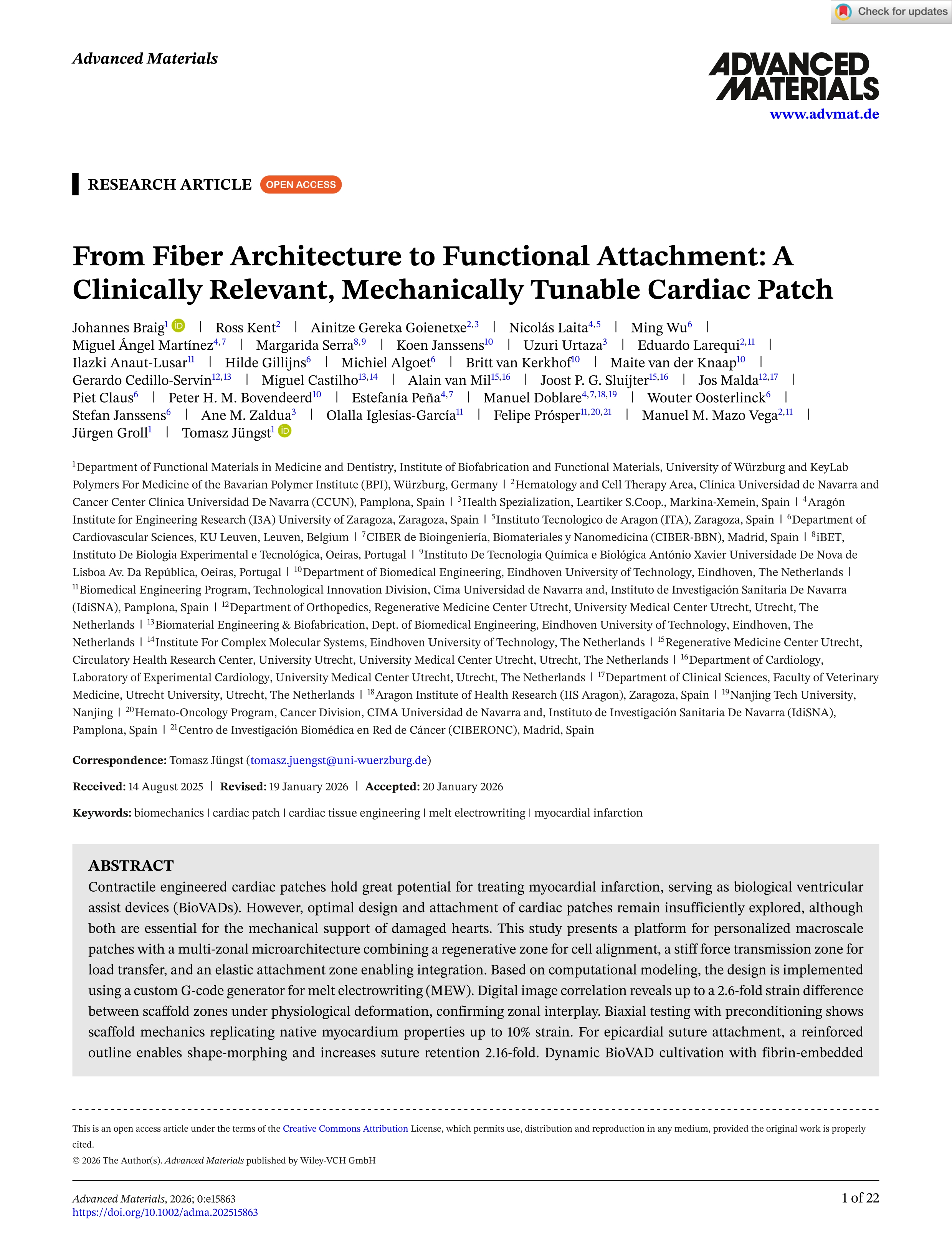 From Fiber Architecture to Functional Attachment: A Clinically Relevant, Mechanically Tunable Cardiac Patch