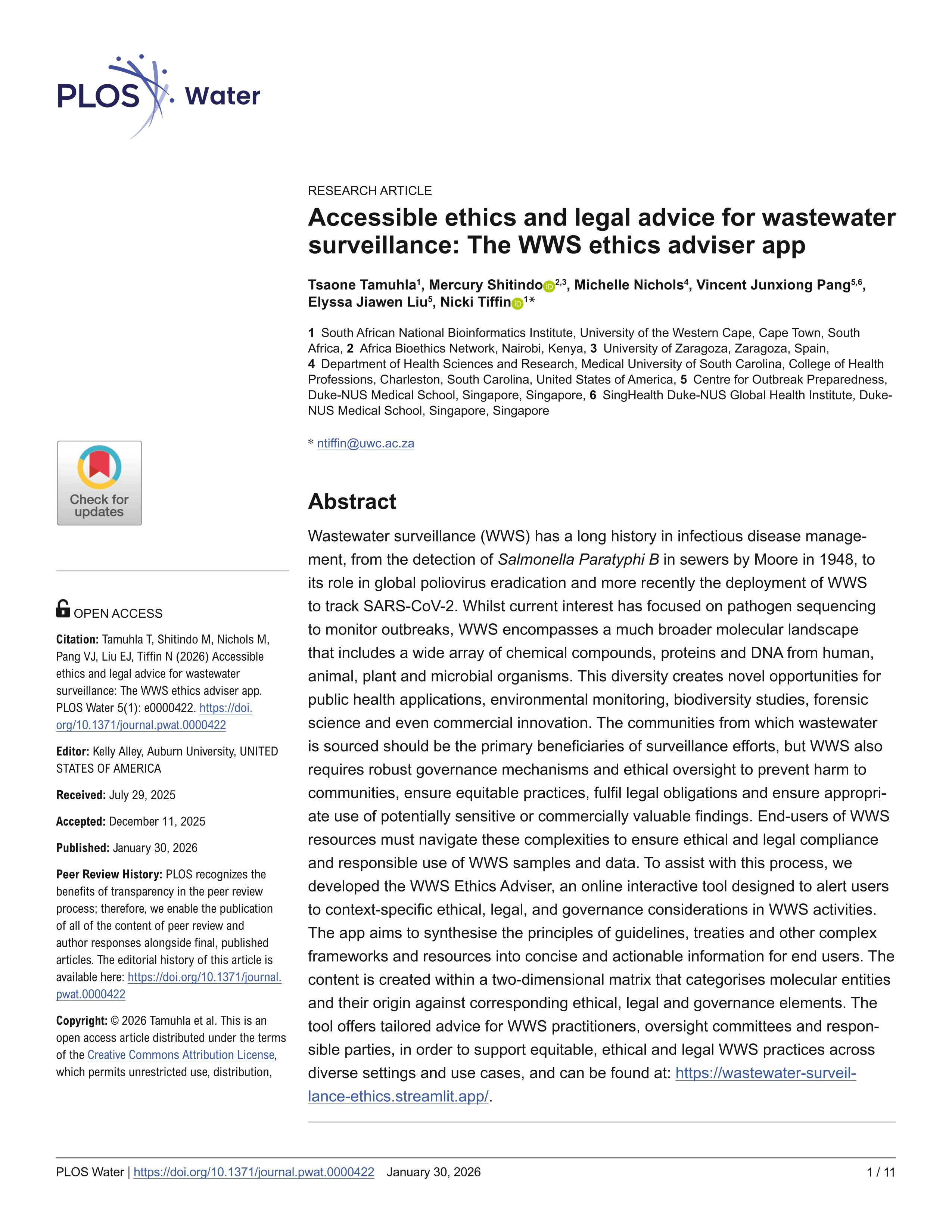 Accessible ethics and legal advice for wastewater surveillance: The WWS ethics adviser app
