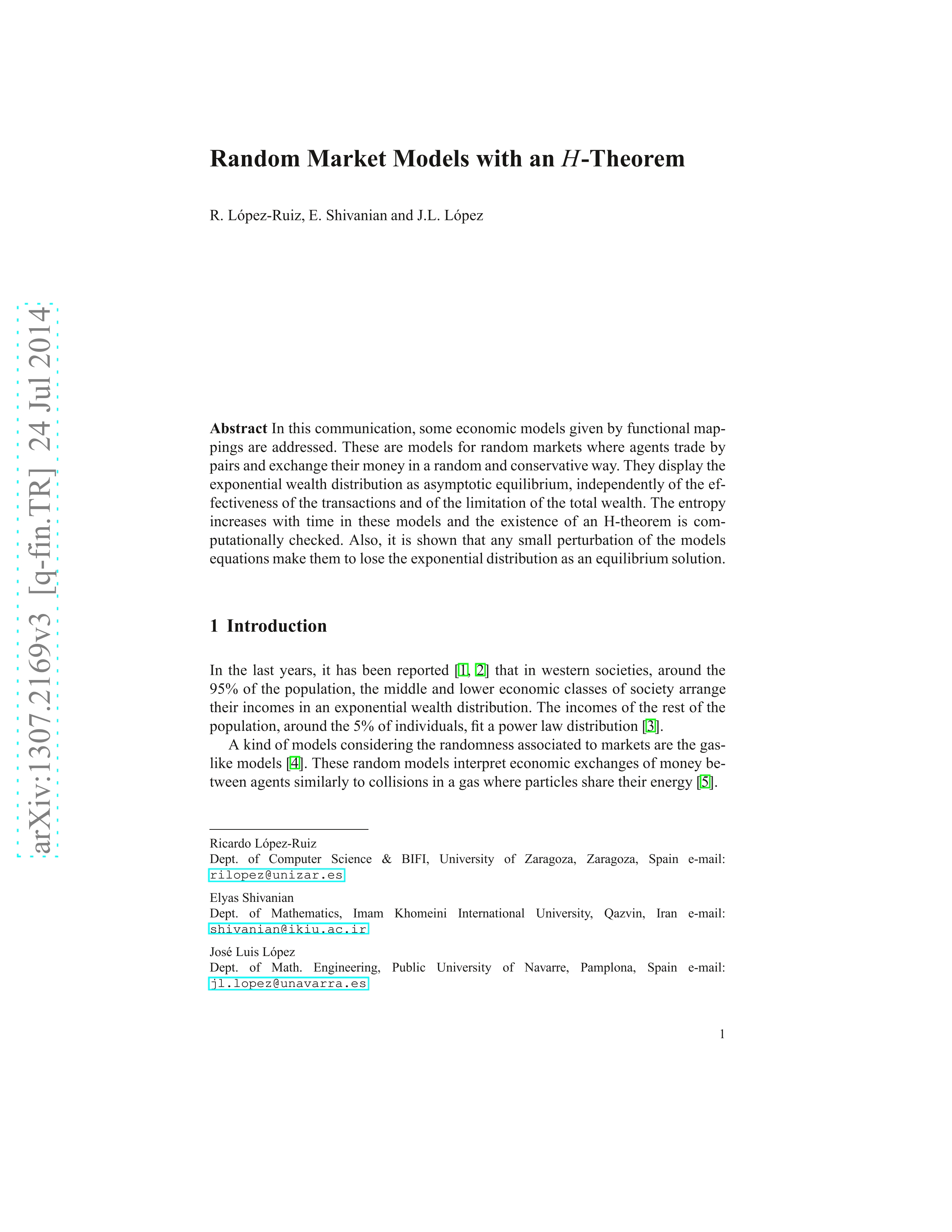Random market models with an H-theorem