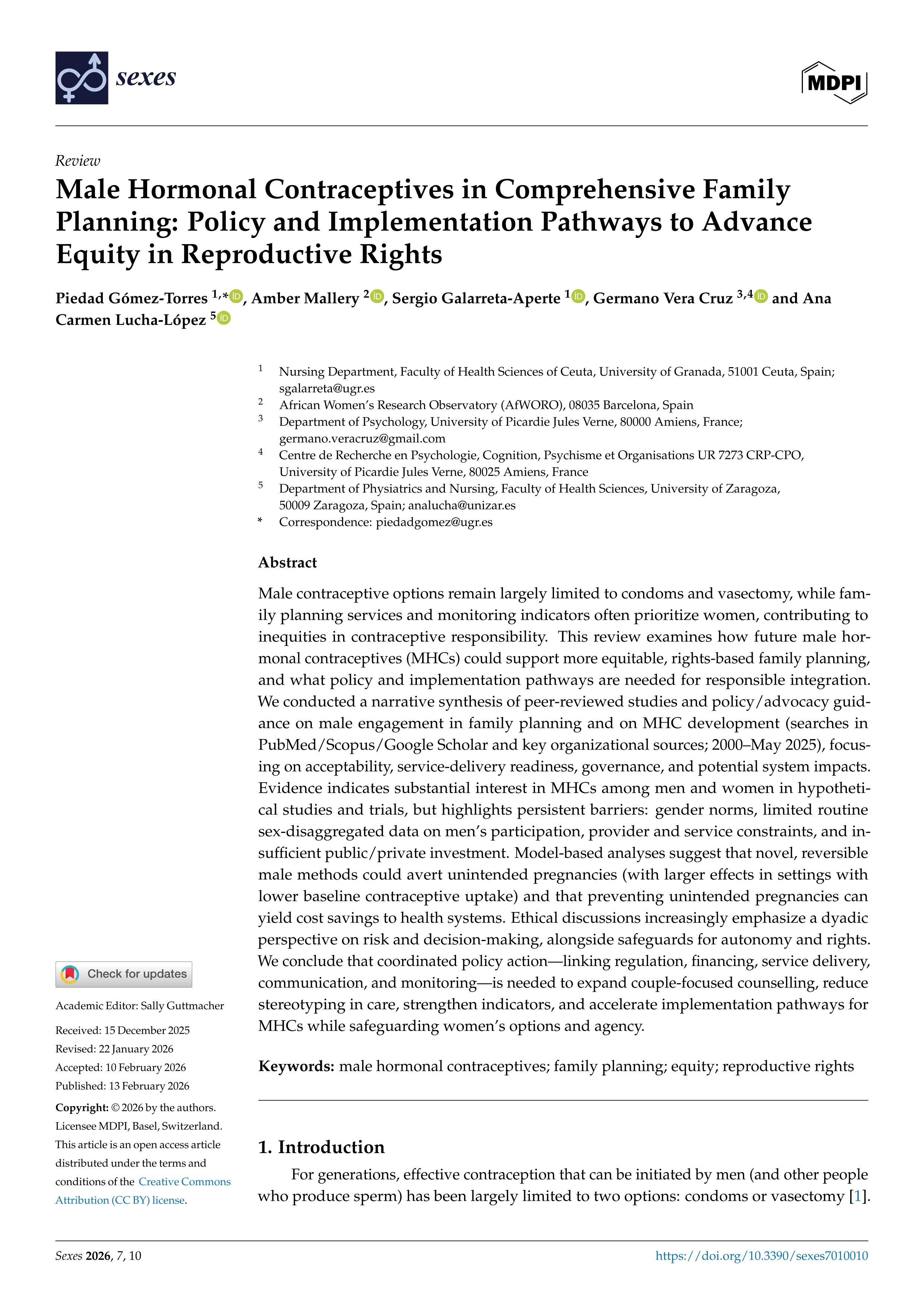 Male Hormonal Contraceptives in Comprehensive Family Planning: Policy and Implementation Pathways to Advance Equity in Reproductive Rights