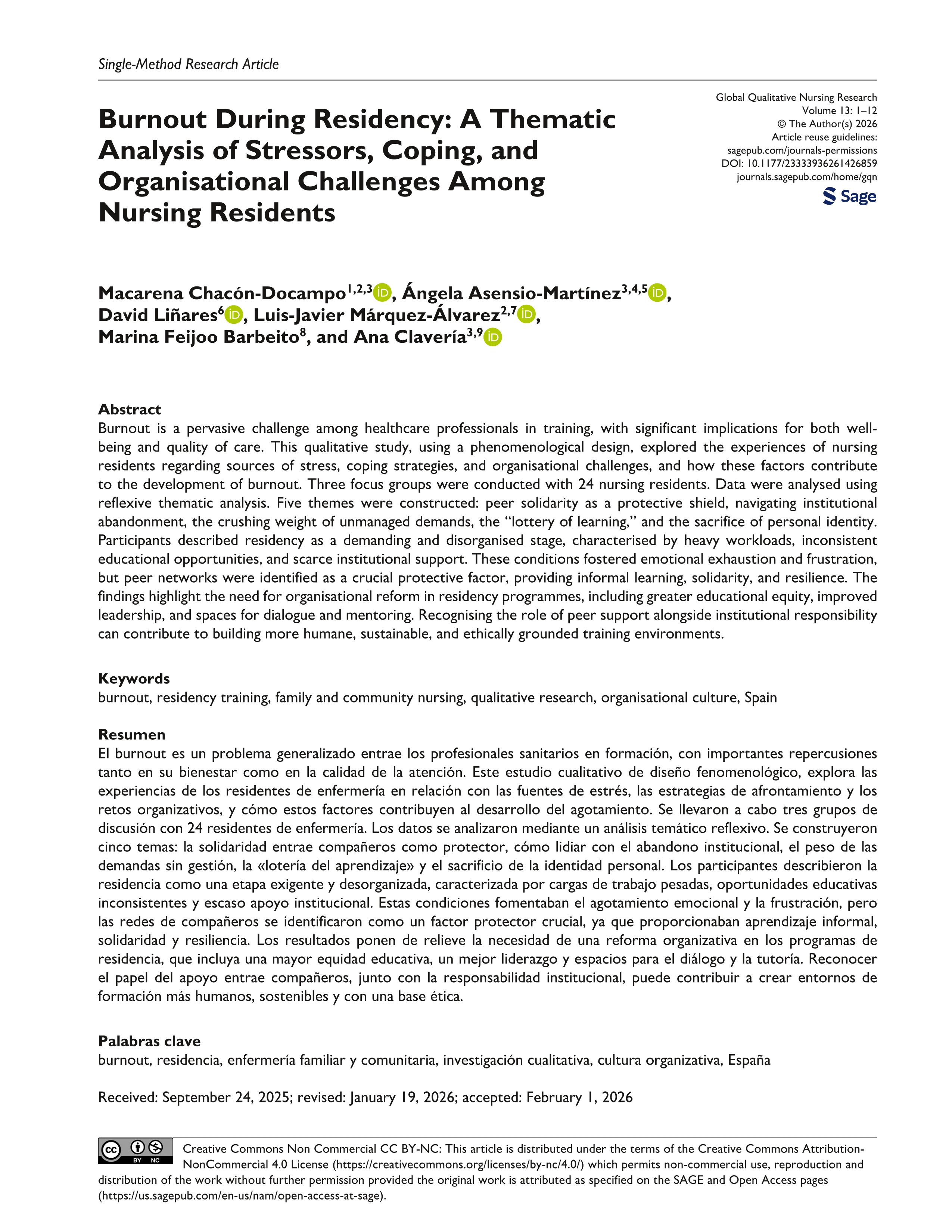 Burnout during residency: a thematic analysis of stressors, coping, and organisational challenges among nursing residents