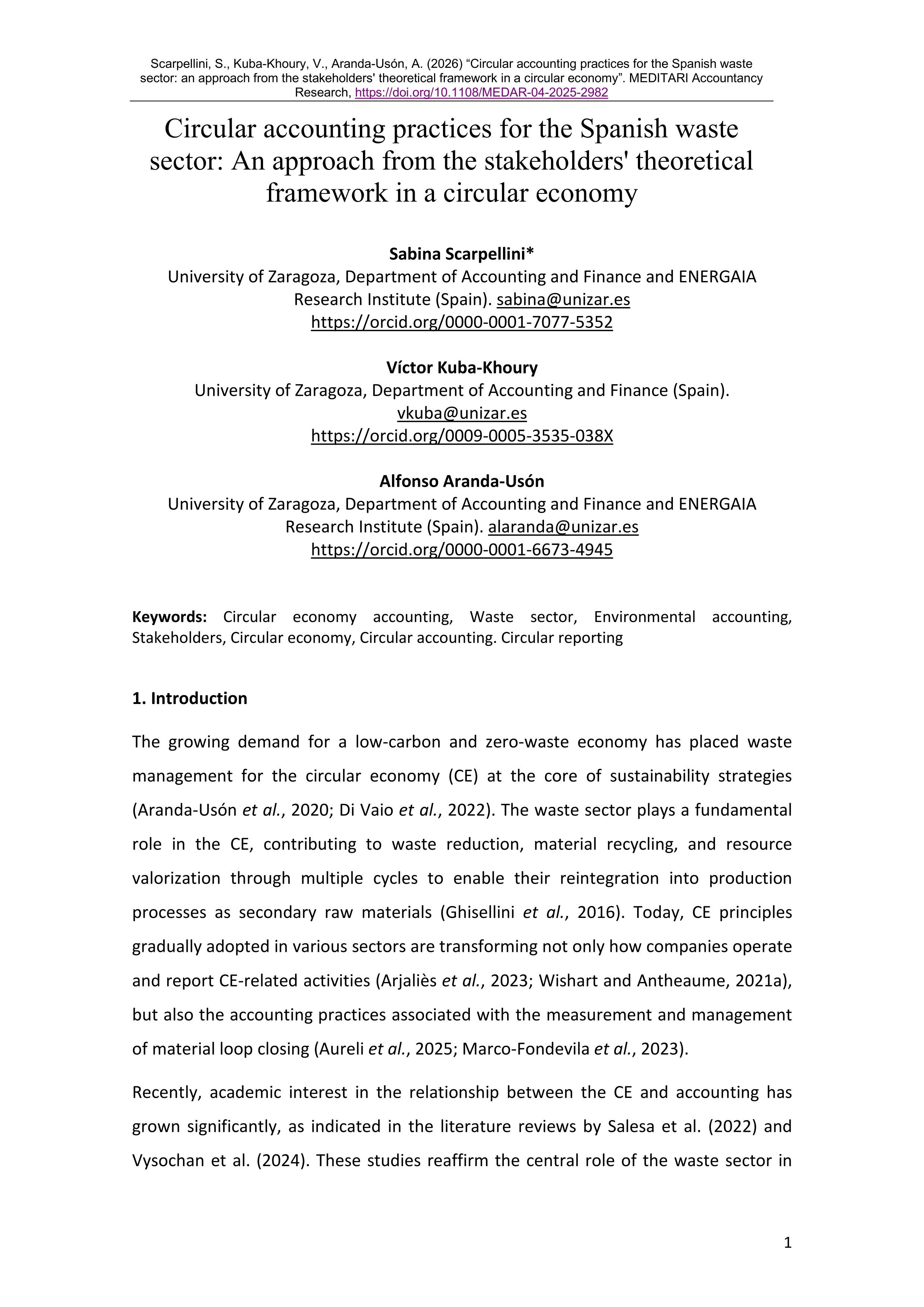 Circular accounting practices for the Spanish waste sector: an approach from the stakeholders’ theoretical framework in a circular economy