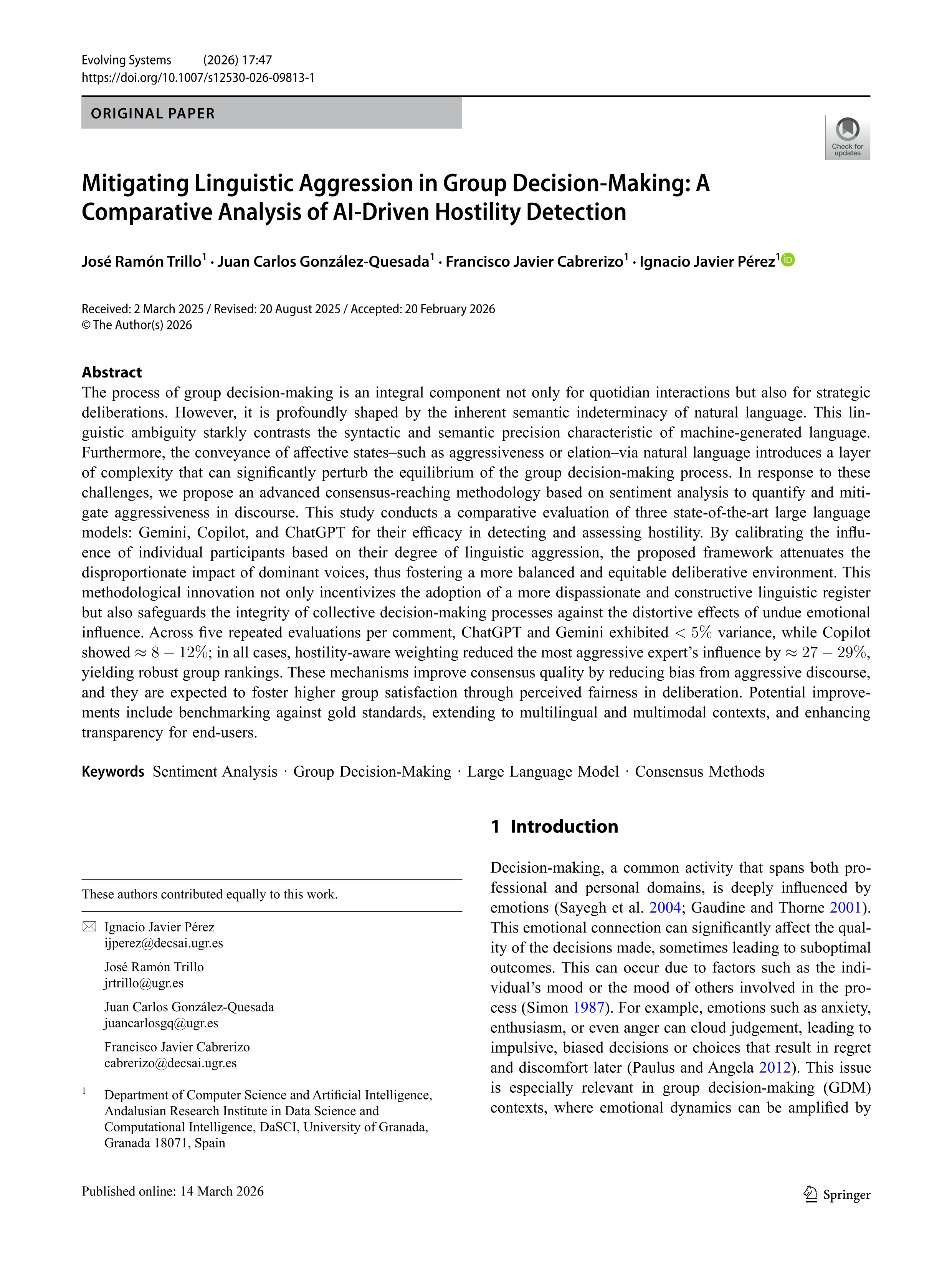 Mitigating linguistic aggression in group decision-making: a comparative analysis of AI-driven hostility detection