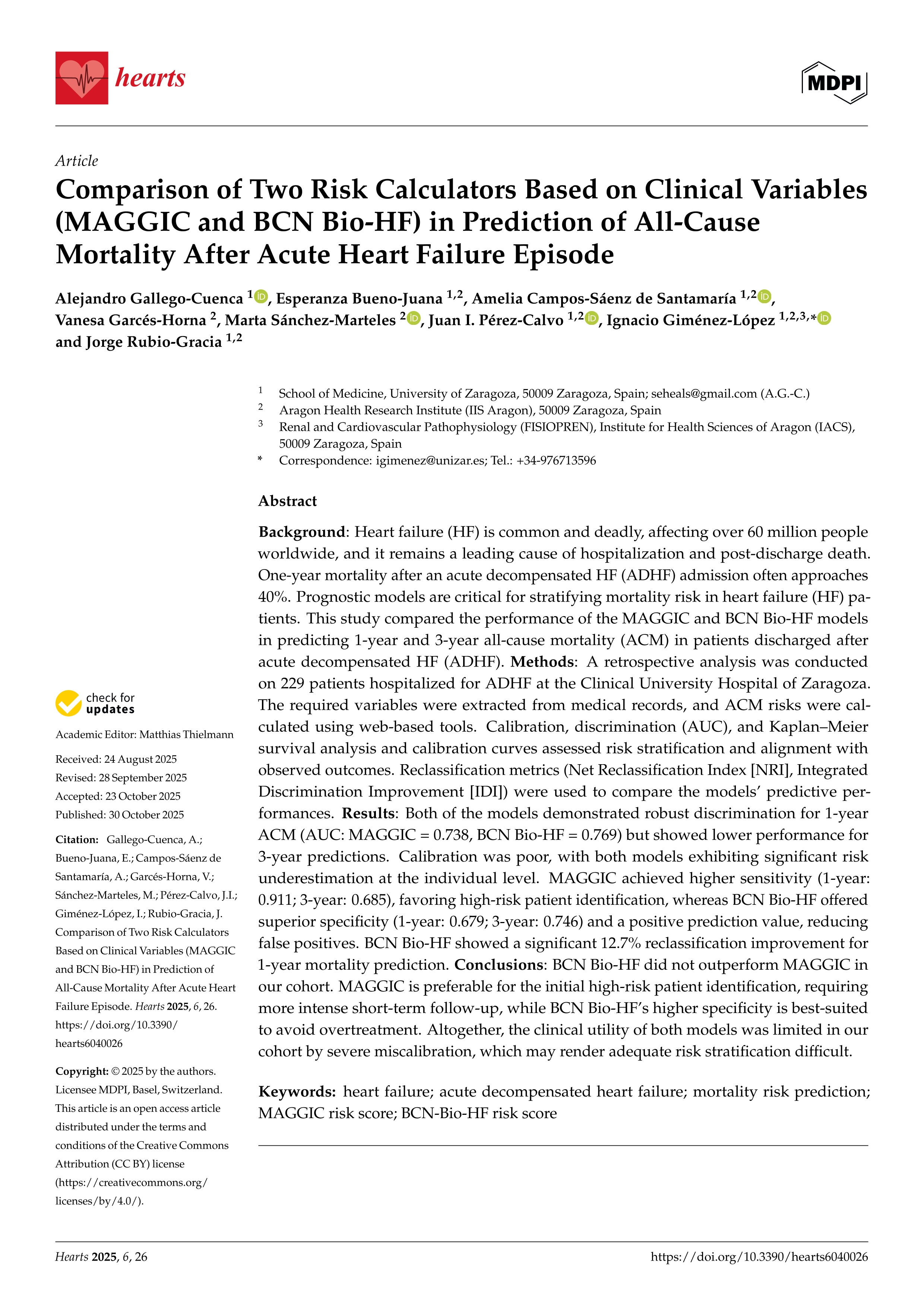 Comparison of Two Risk Calculators Based on Clinical Variables (MAGGIC and BCN Bio-HF) in Prediction of All-Cause Mortality After Acute Heart Failure Episode