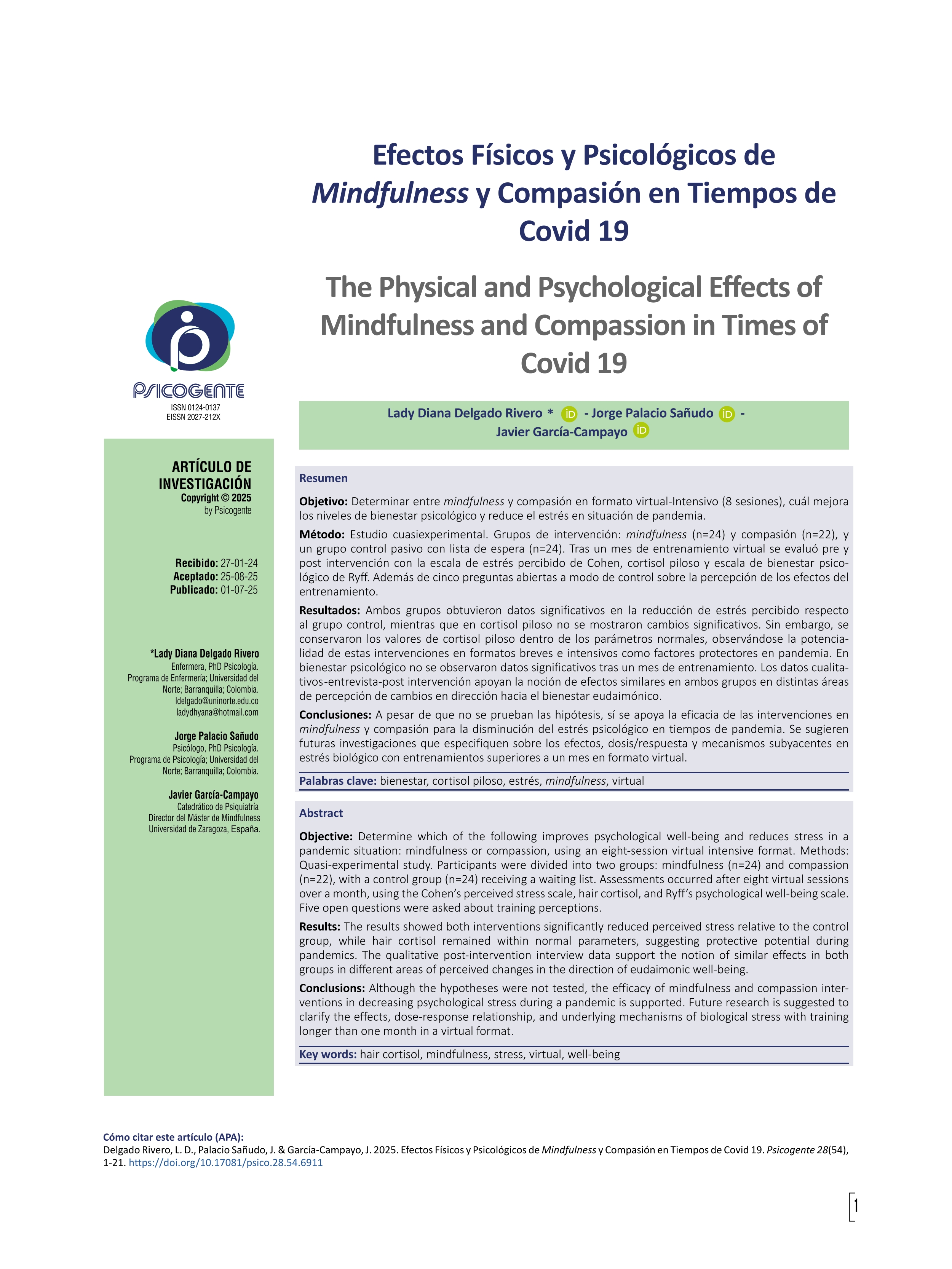 Efectos Físicos y Psicológicos de Mindfulness y Compasión en Tiempos de Covid 19