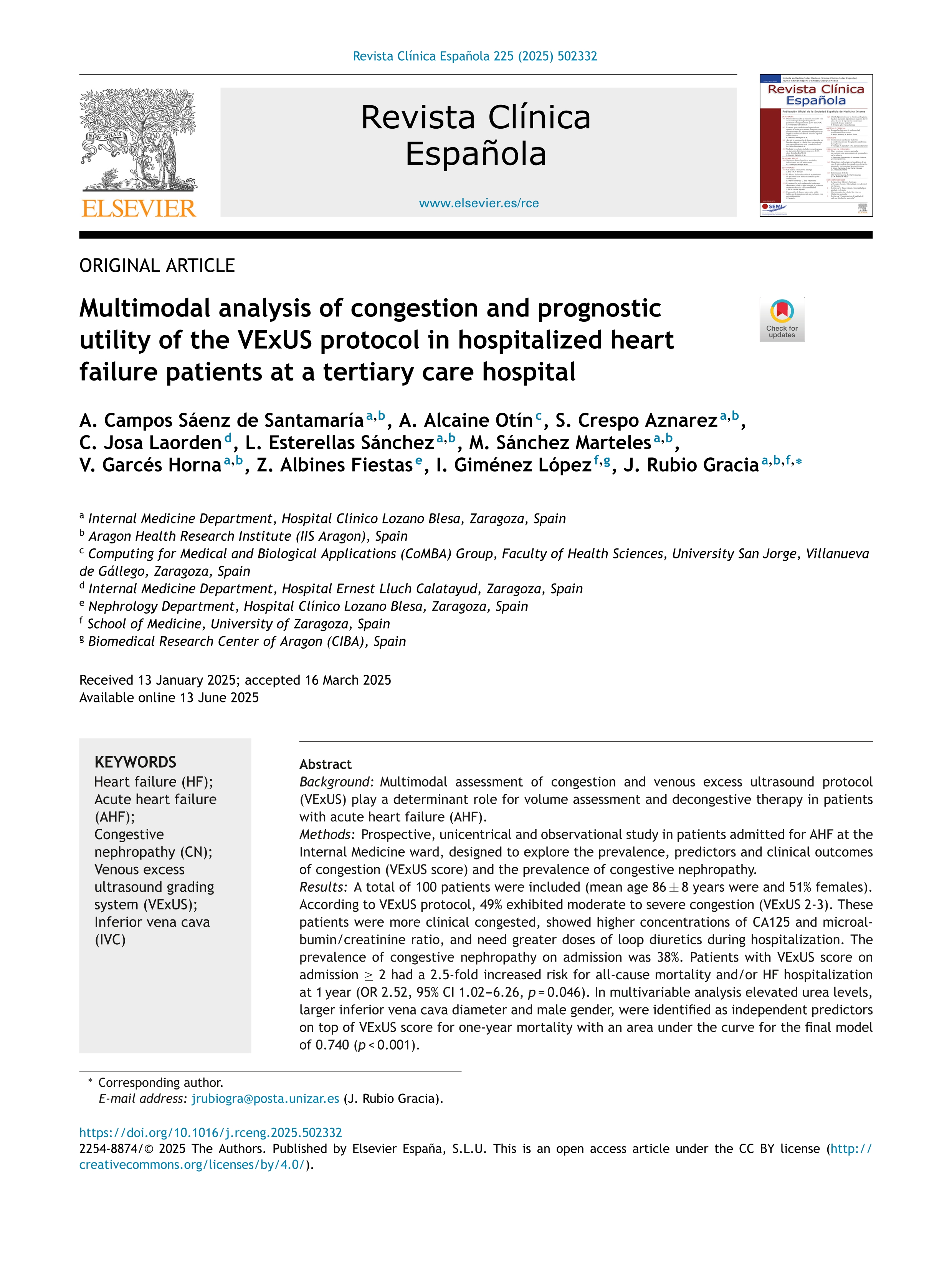 Multimodal analysis of congestion and prognostic utility of the VExUS protocol in hospitalized heart failure patients at a tertiary care hospital