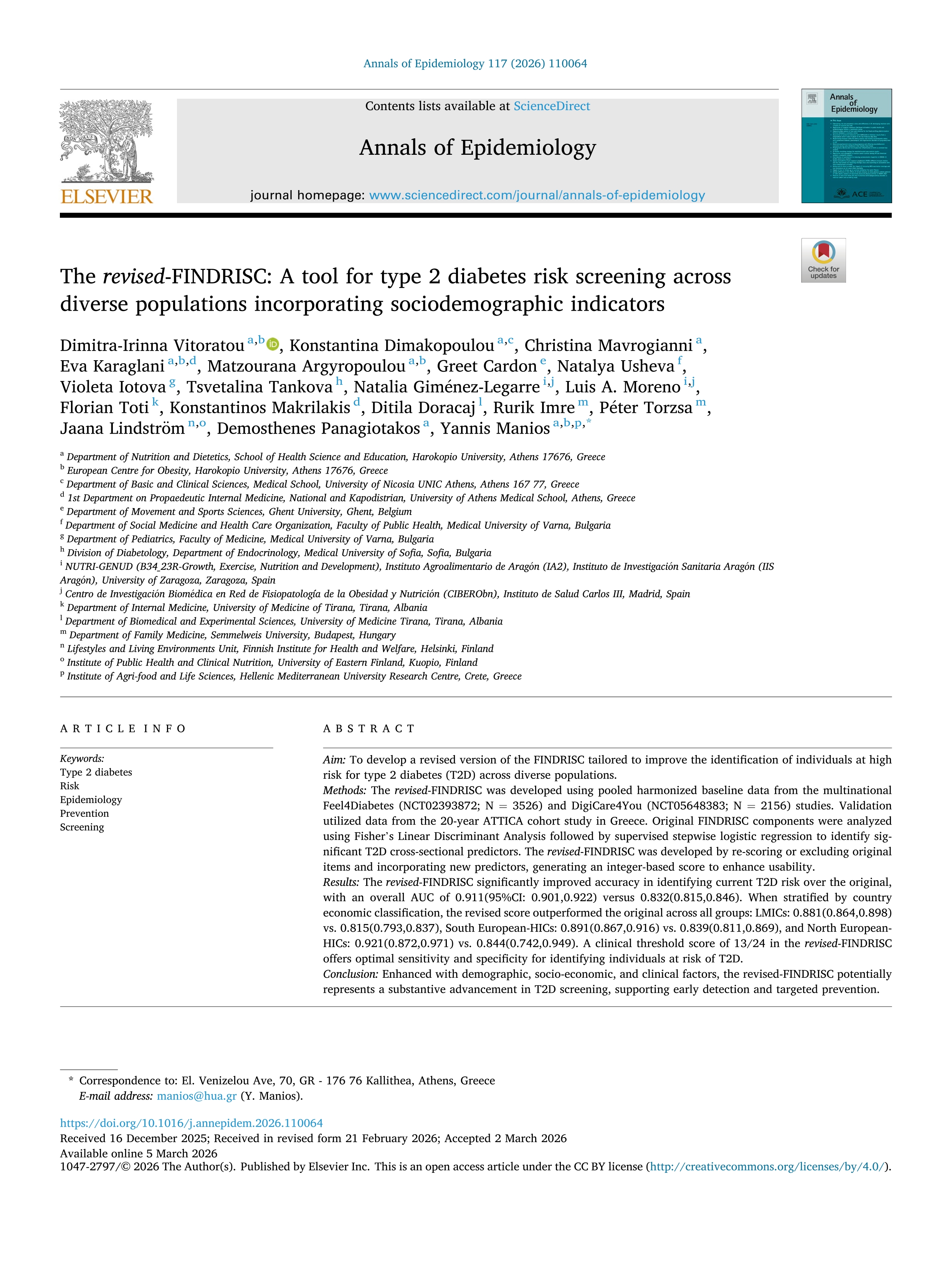 The revised-FINDRISC: A tool for type 2 diabetes risk screening across diverse populations incorporating sociodemographic indicators