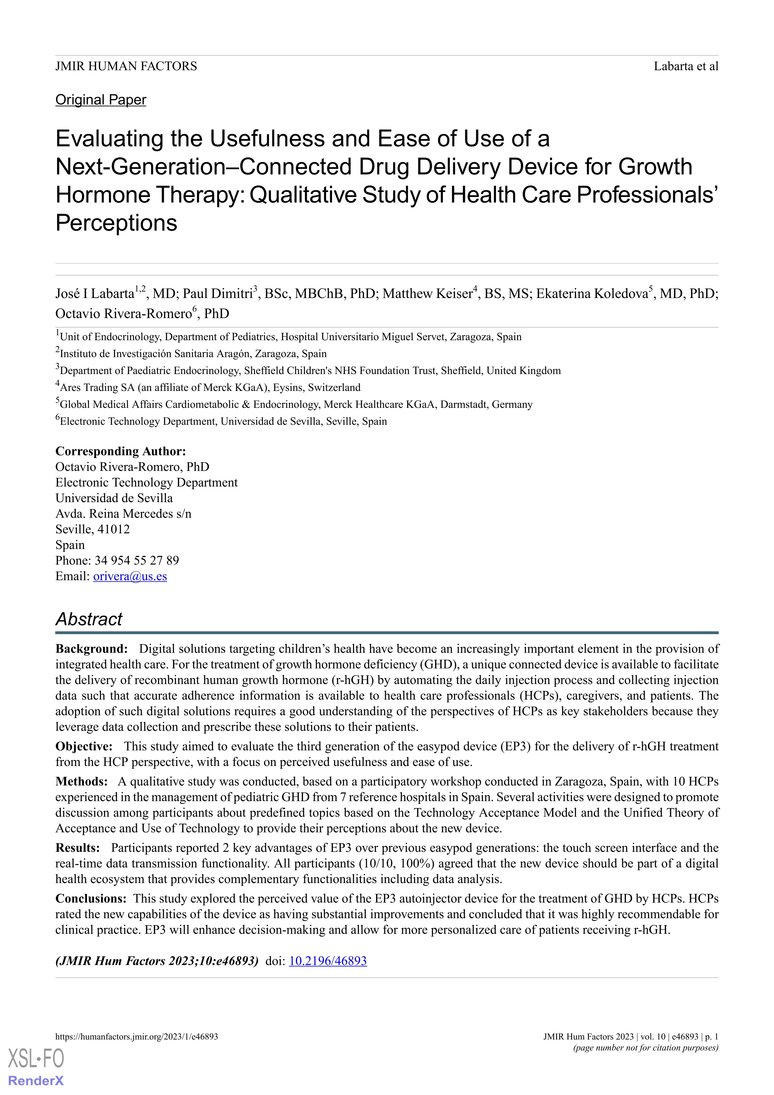 Evaluating the Usefulness and Ease of Use of a Next-Generation–Connected Drug Delivery Device for Growth Hormone Therapy: Qualitative Study of Health Care Professionals’ Perceptions