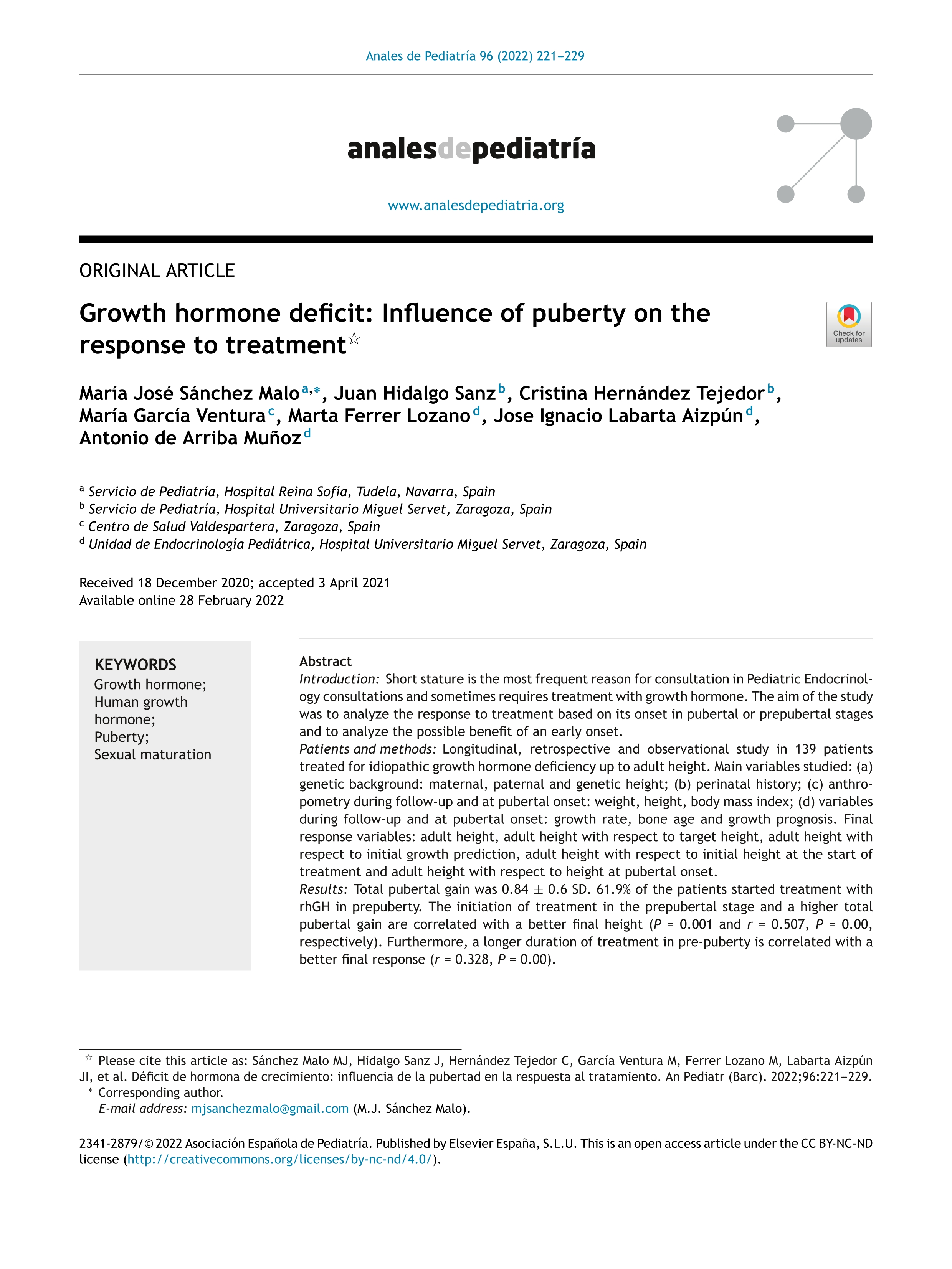 Growth hormone deficit: Influence of puberty on the response to treatment