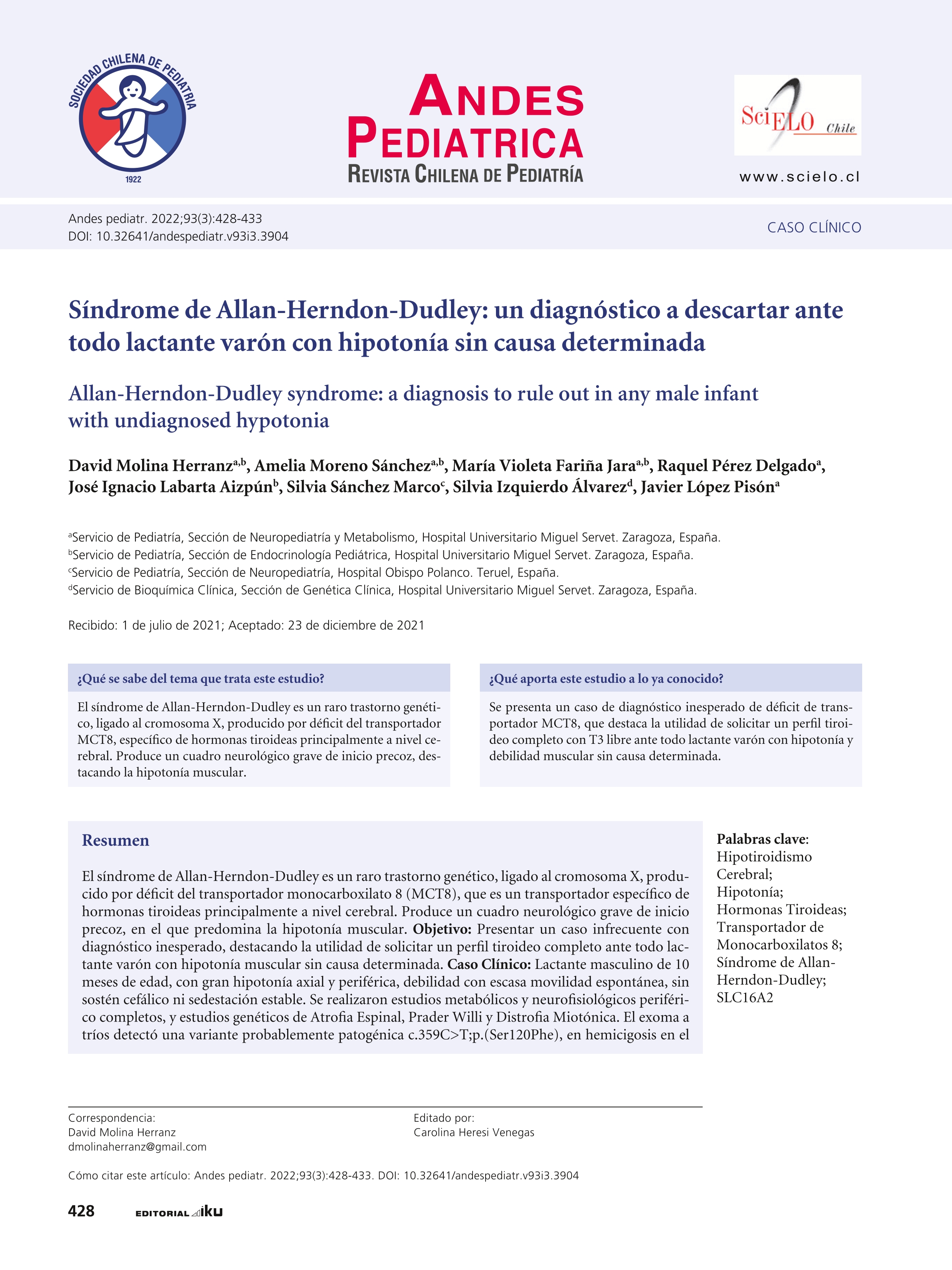 Síndrome de Allan-Herndon-Dudley: un diagnóstico a descartar ante todo lactante varón con hipotonía sin causa determinada