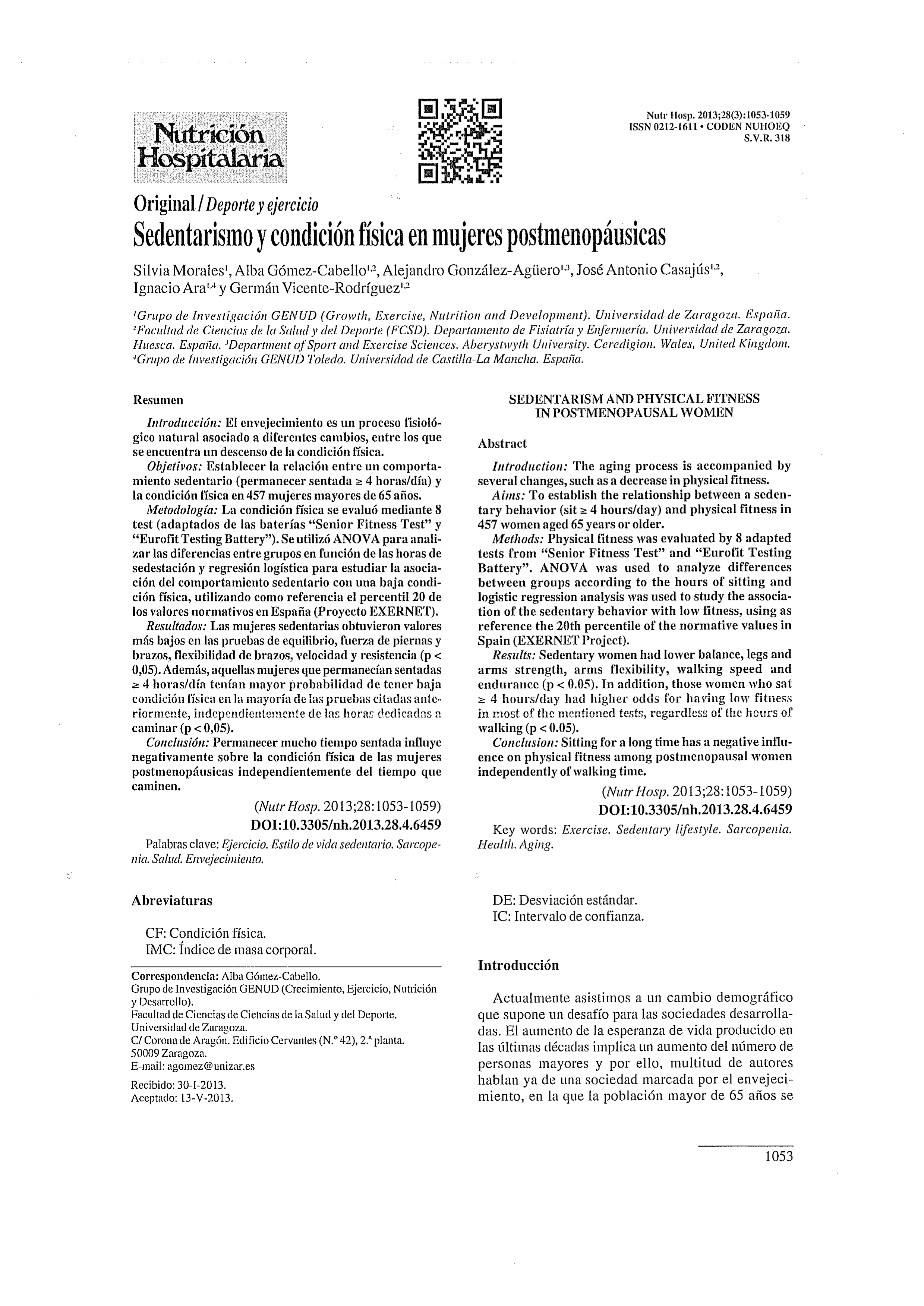 Sedentarismo y condición física en mujeres postmenopáusicas