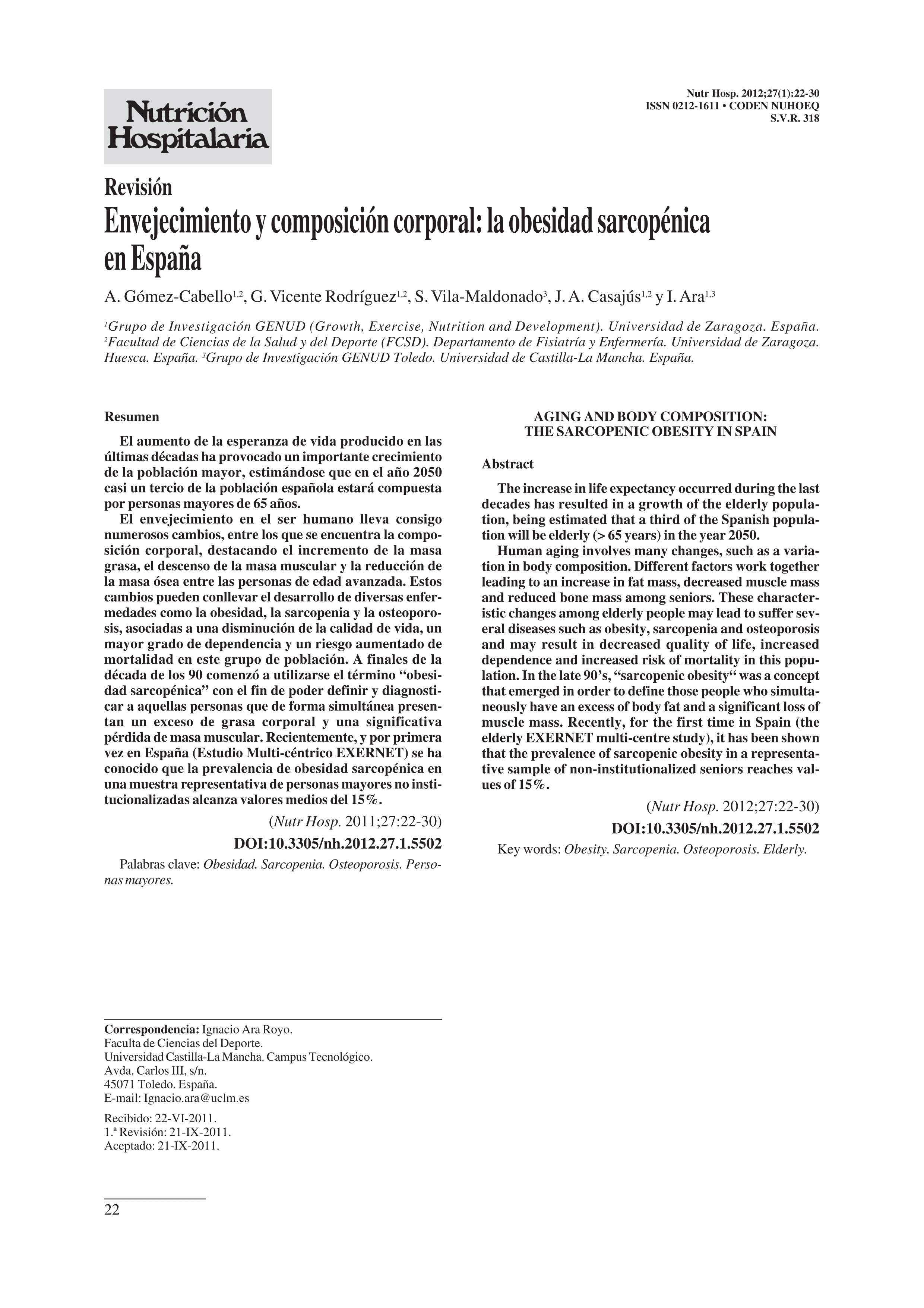 Aging and body composition: the sarcopenic obesity in Spain
