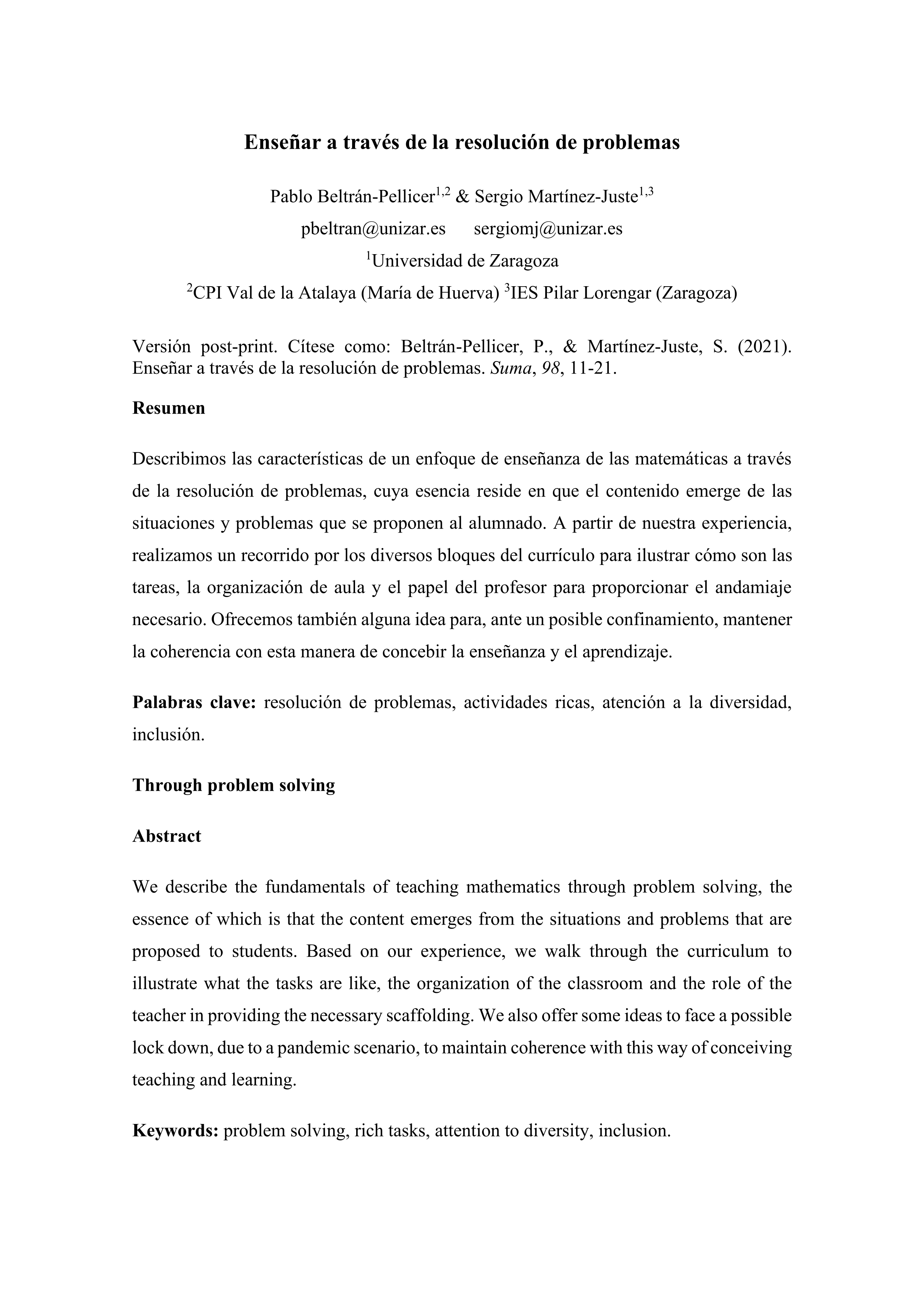 Enseñar a través de la resolución de problemas