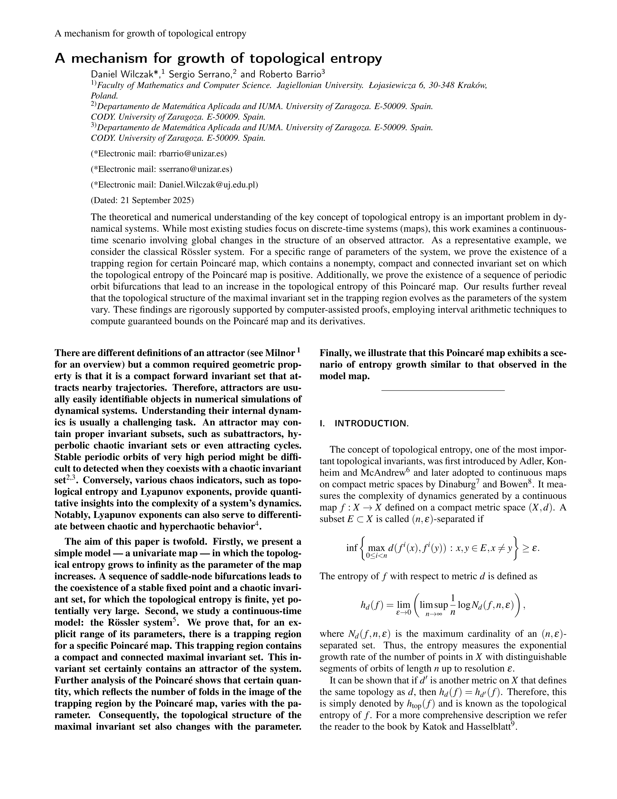 A mechanism for growth of topological entropy