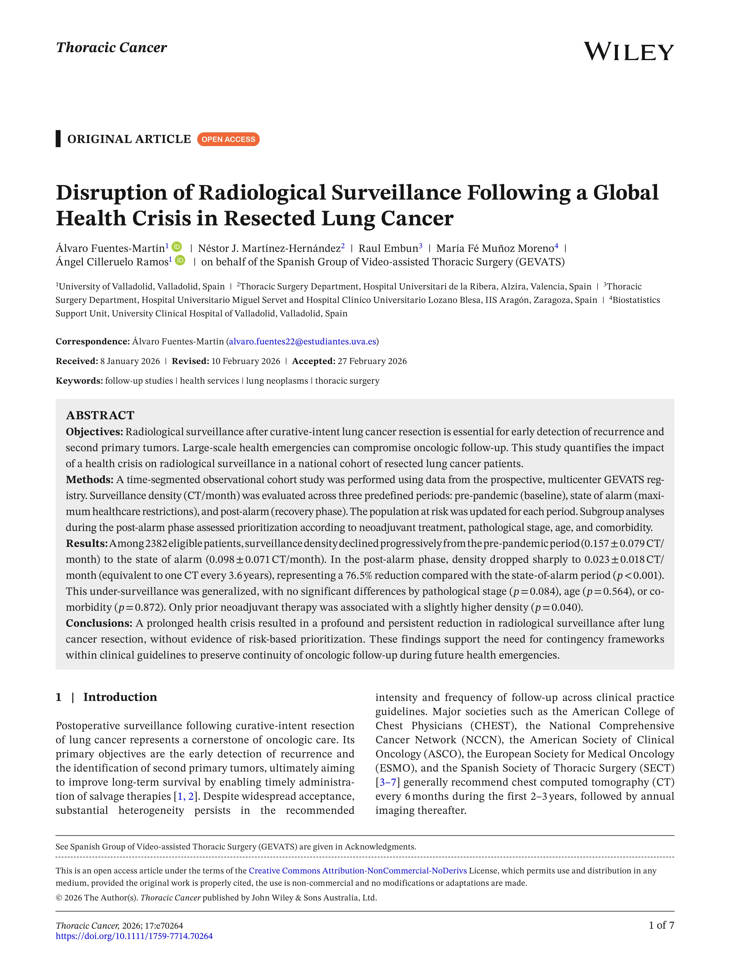 Disruption of radiological surveillance following a global health crisis in resected lung cancer