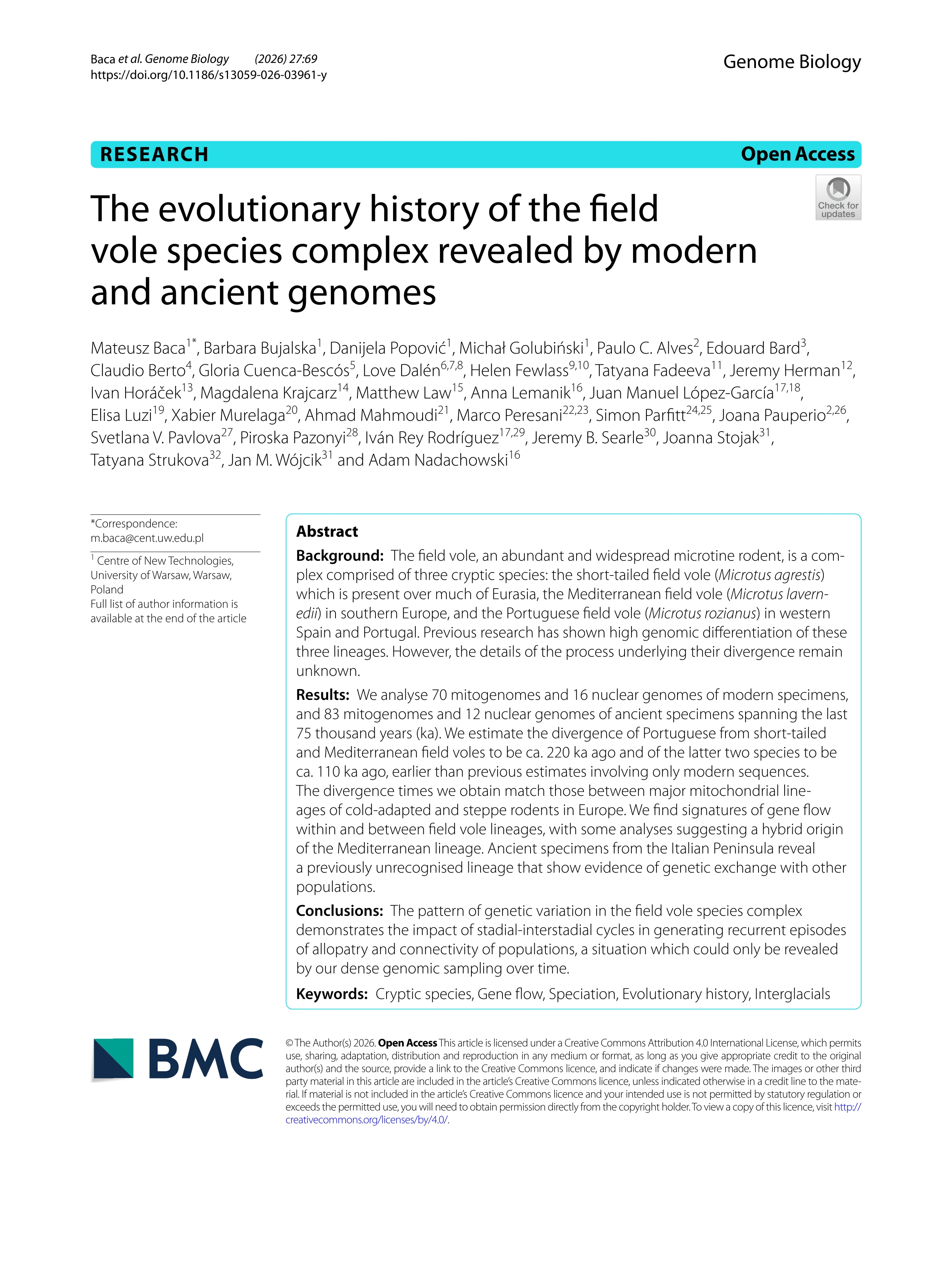 The evolutionary history of the field vole species complex revealed by modern and ancient genomes