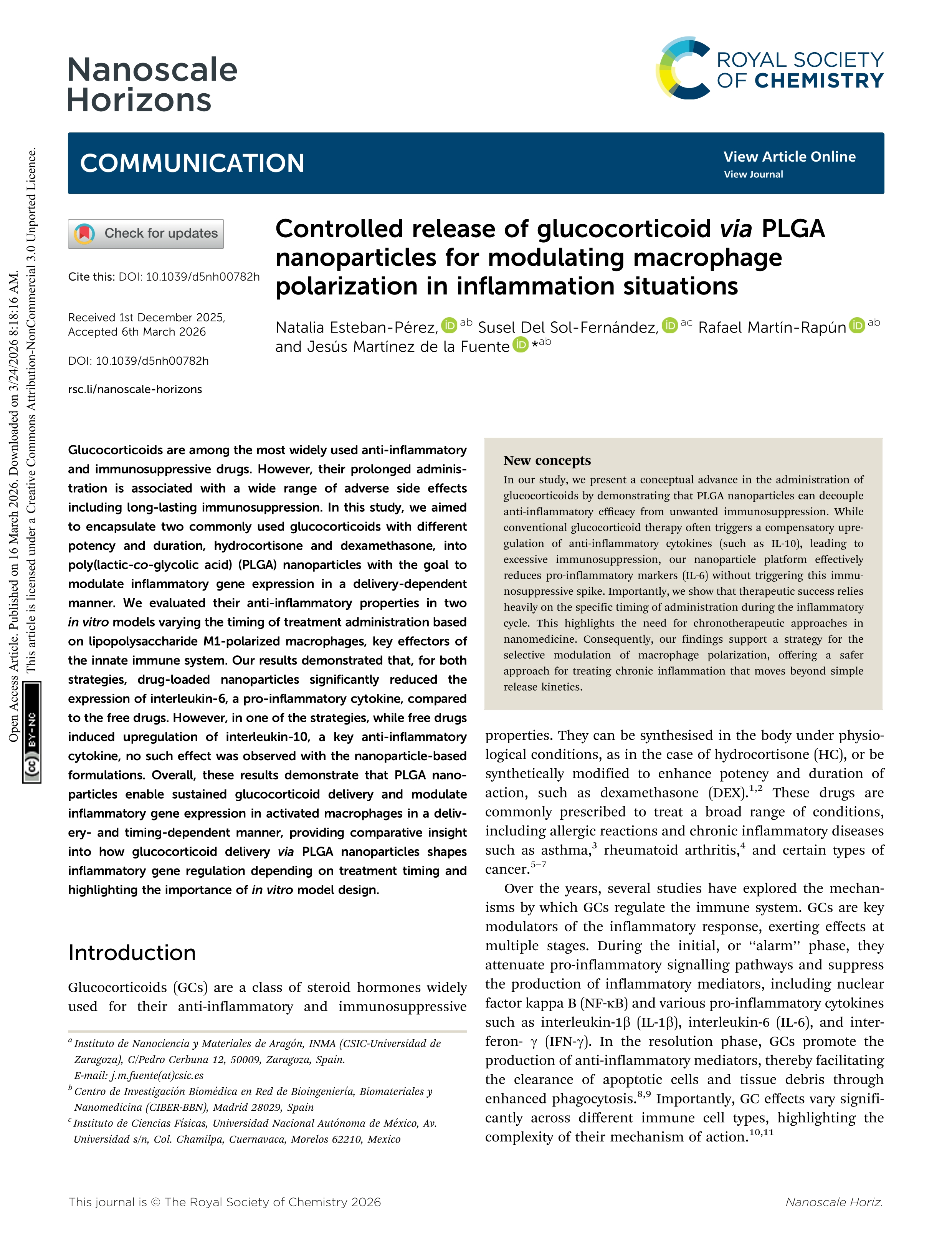 Controlled release of glucocorticoid via PLGA nanoparticles for modulating macrophage polarization in inflammation situations