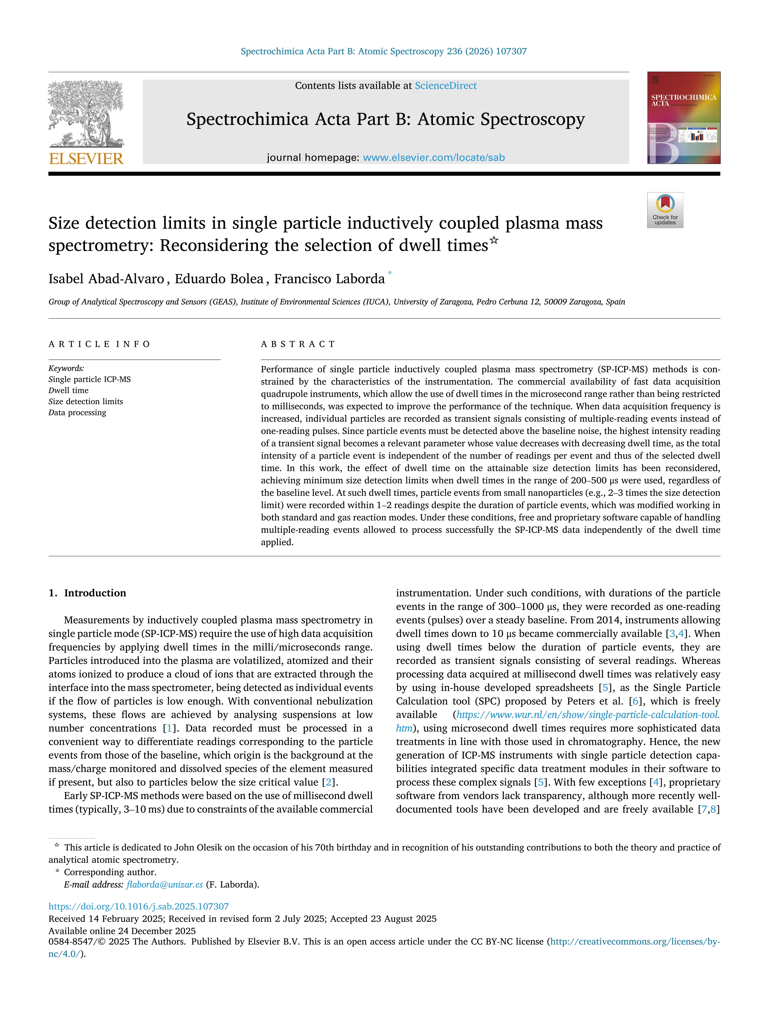 Size detection limits in single particle inductively coupled plasma mass spectrometry: Reconsidering the selection of dwell times