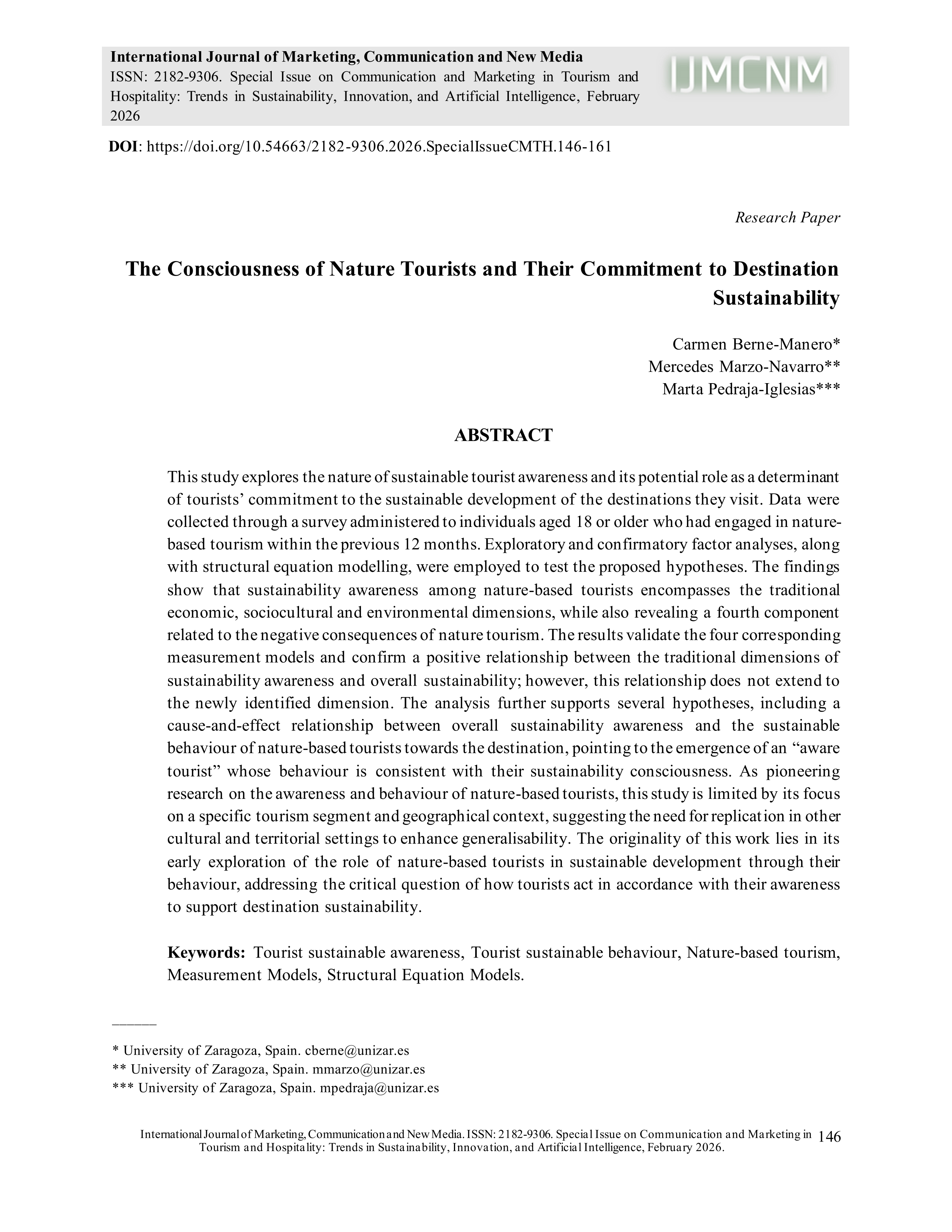 The consciousness of nature tourists and their commitment to destination sustainability