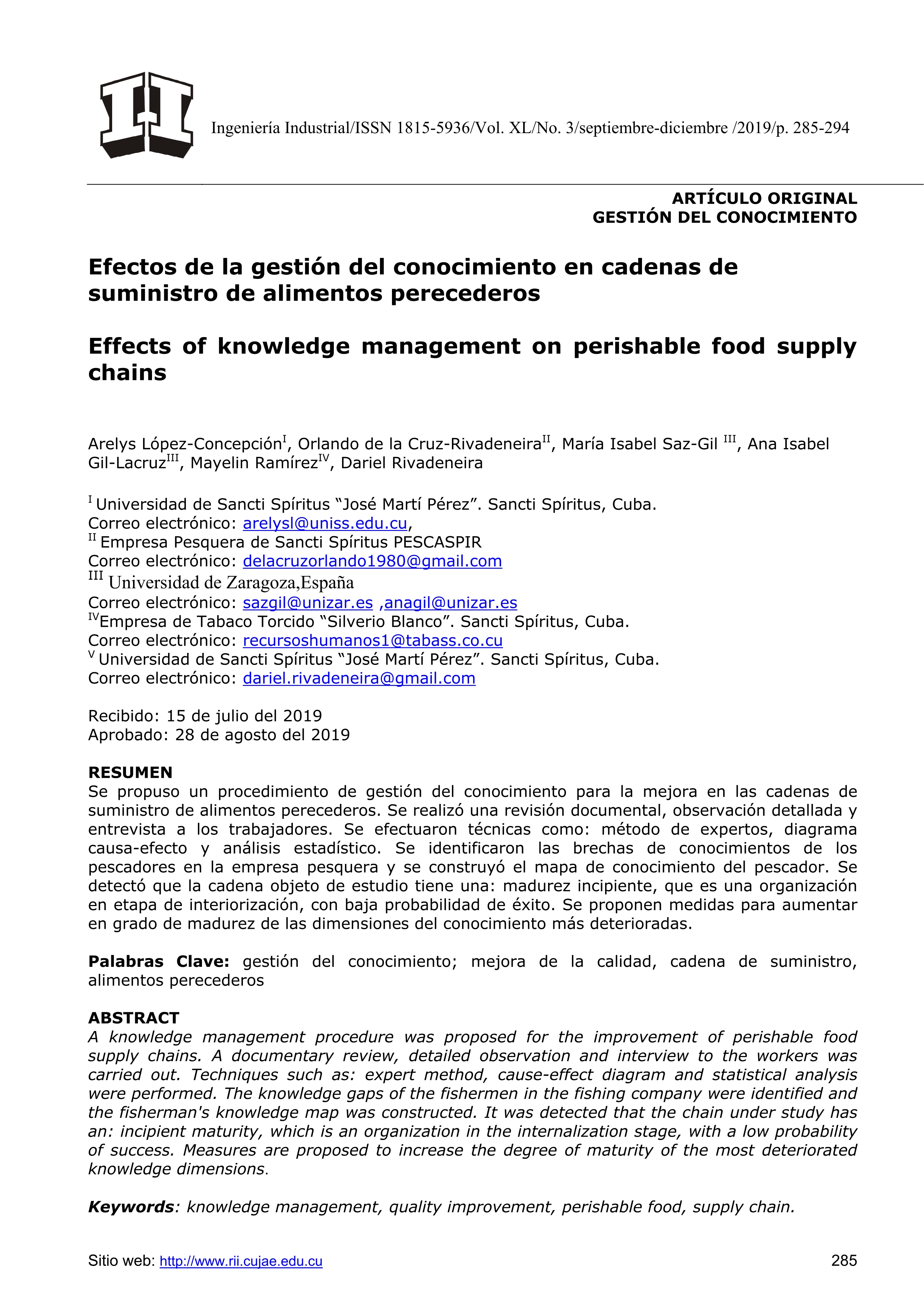 Efectos de la gestión del conocimiento en cadenas de suministro de alimentos perecederos