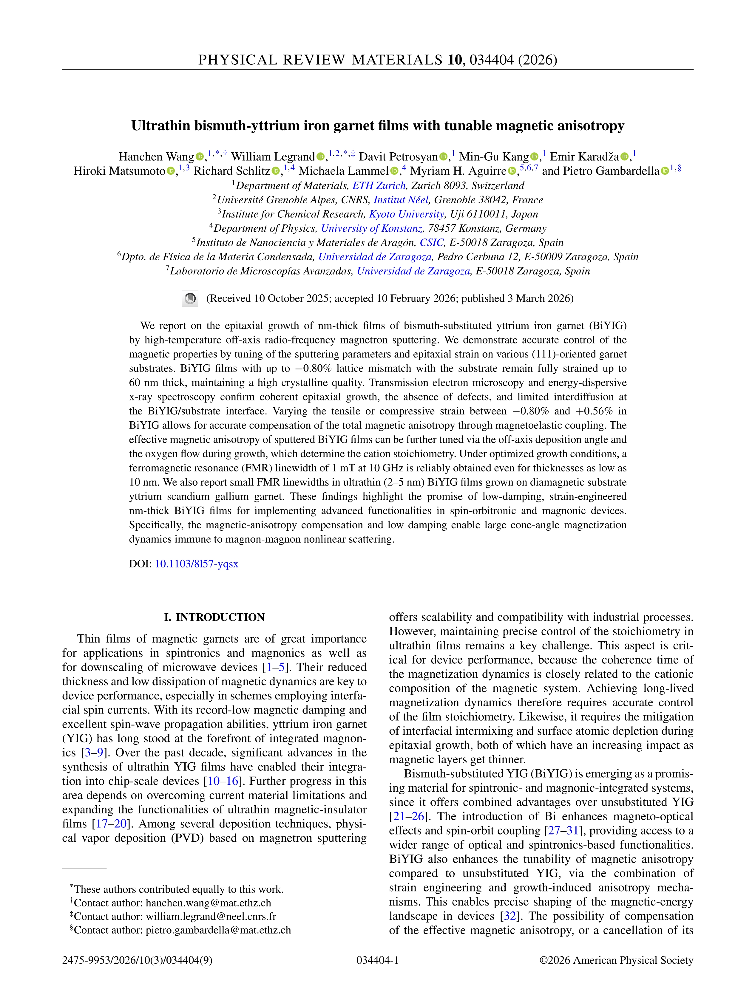 Ultrathin bismuth-yttrium iron garnet films with tunable magnetic anisotropy