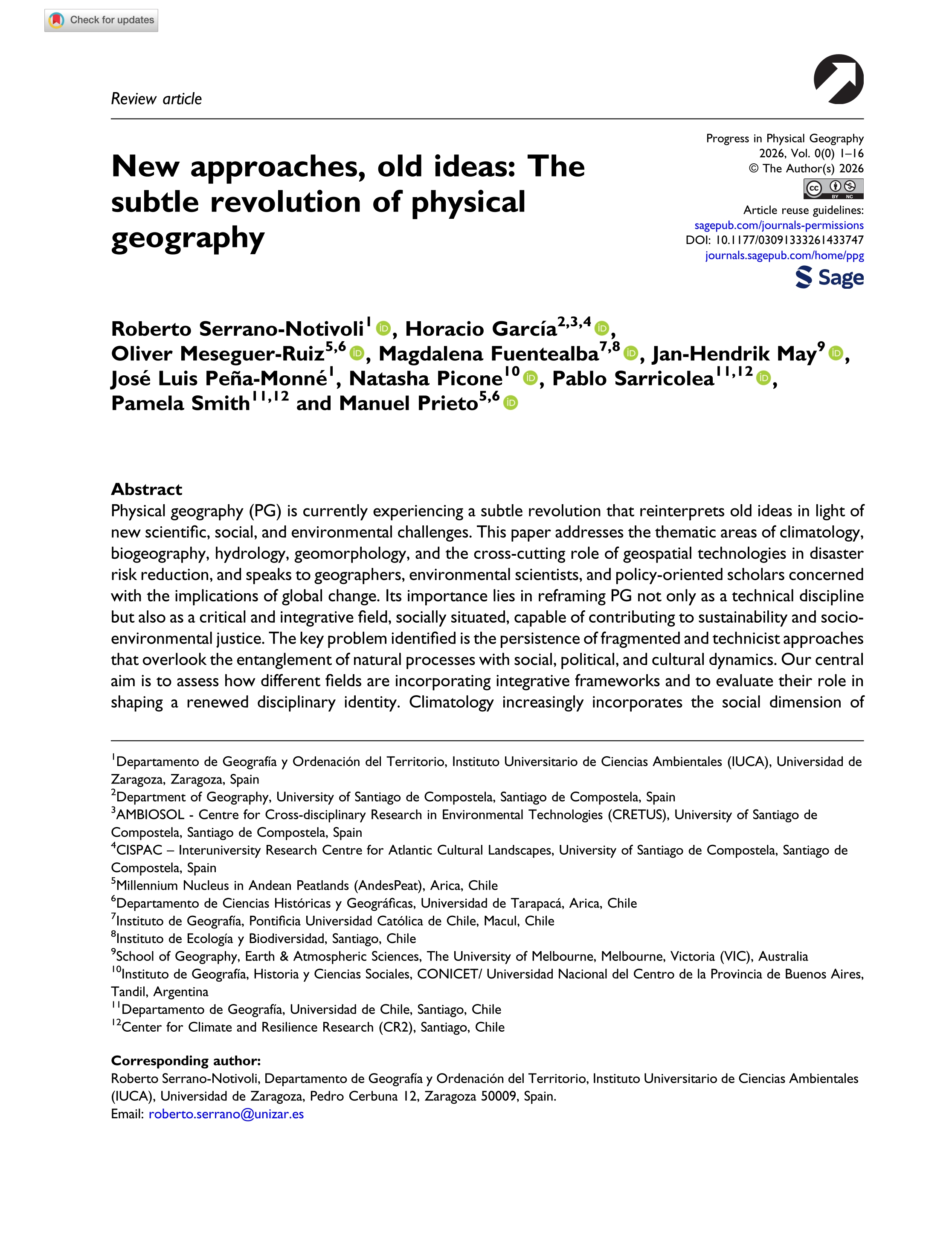New approaches, old ideas: The subtle revolution of physical geography
