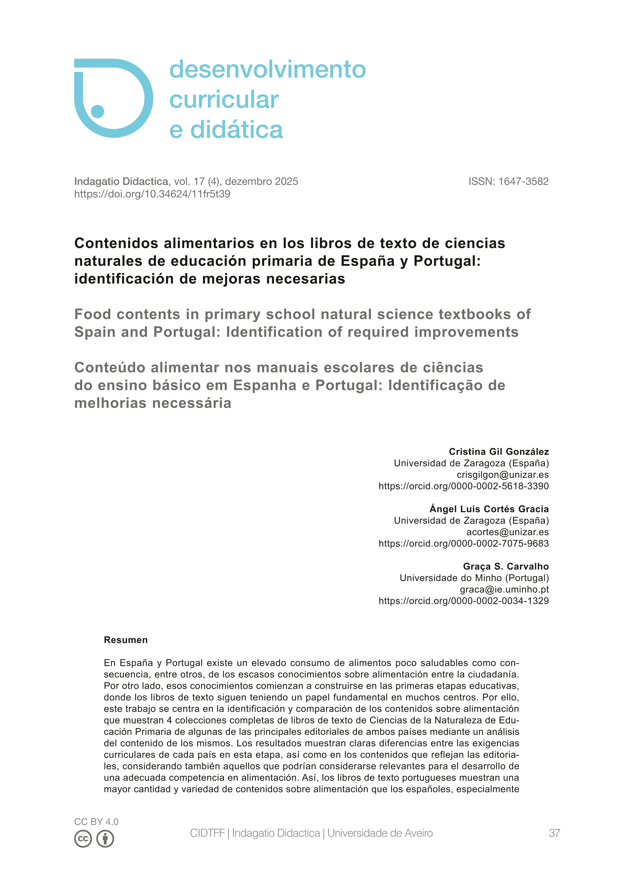 Contenidos alimentarios en los libros de texto de ciencias naturales de educación primaria de España y Portugal: identificación de mejoras necesarias