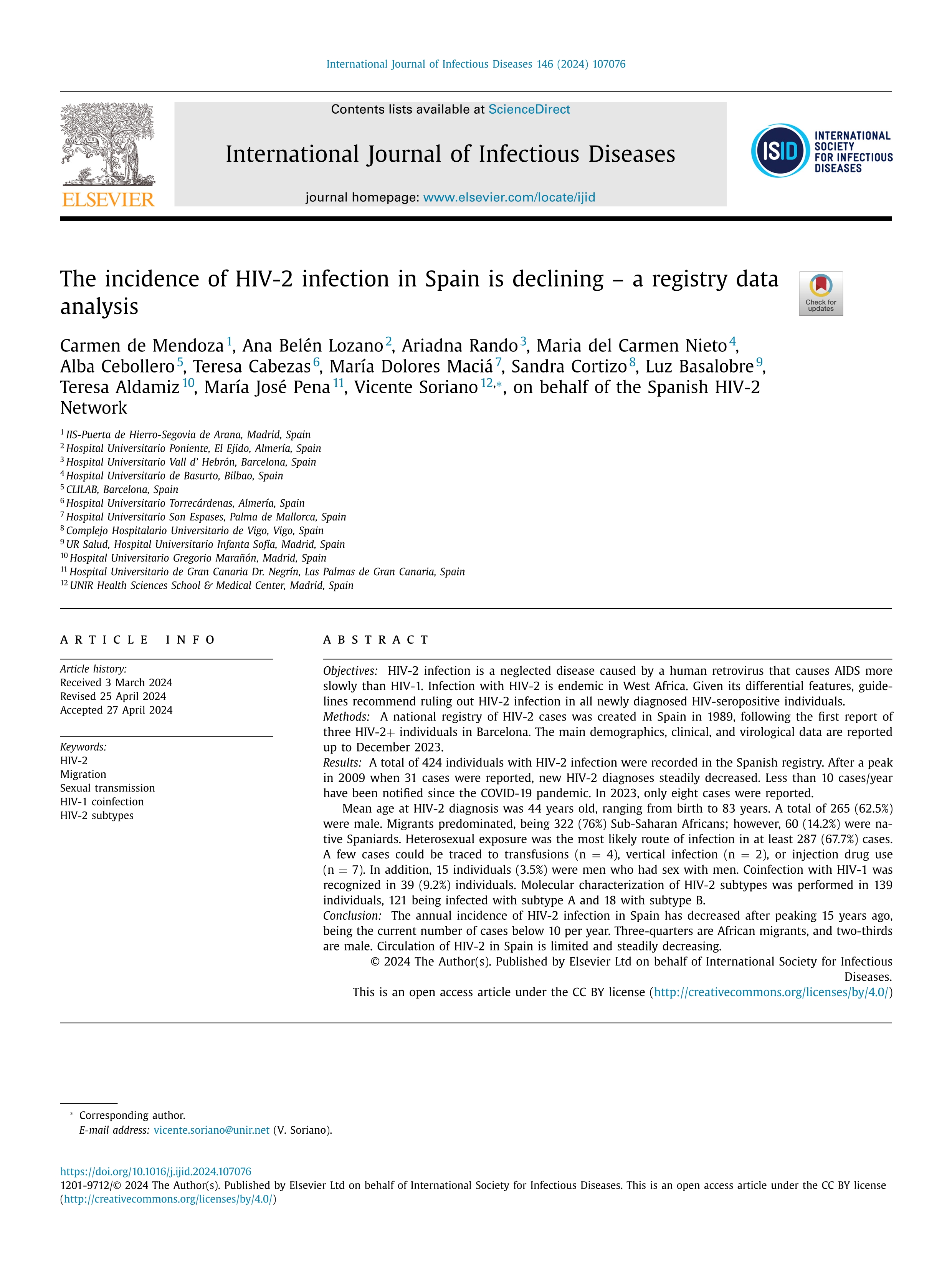 The incidence of HIV-2 infection in Spain is declining – a registry data analysis