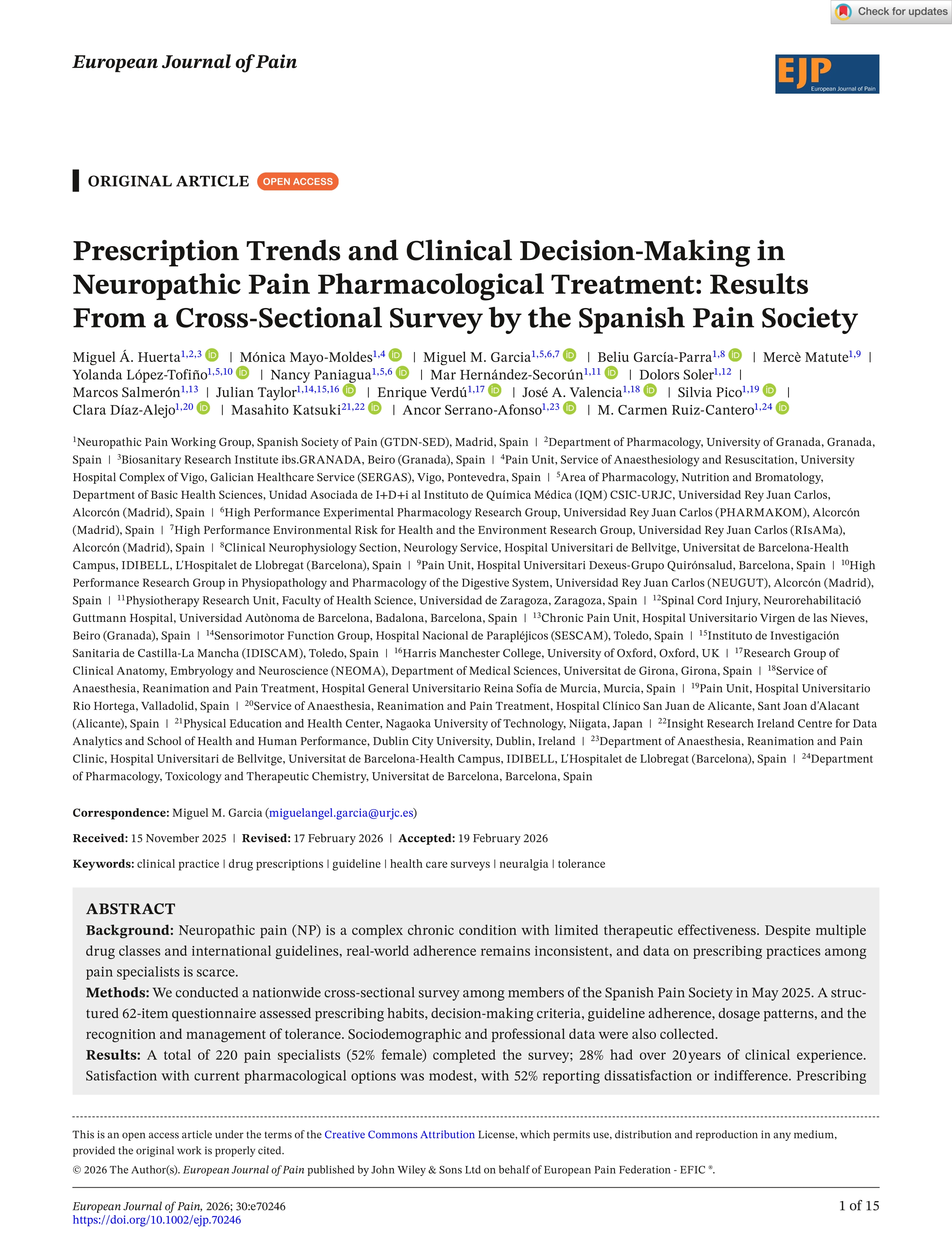 Prescription Trends and Clinical Decision‐Making in Neuropathic Pain Pharmacological Treatment: Results From a Cross‐Sectional Survey by the Spanish Pain Society