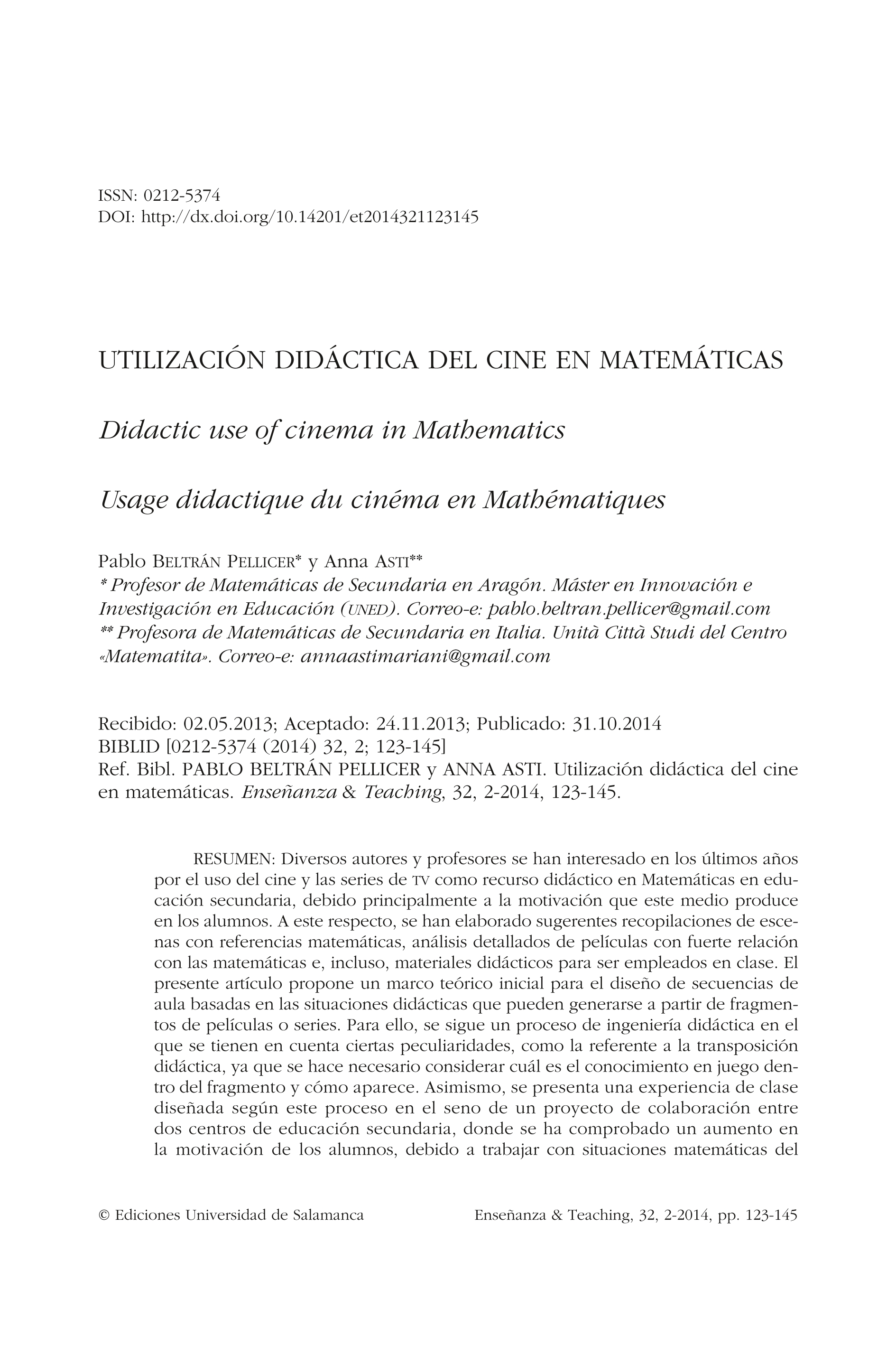 Utilización didáctica del cine en Matemáticas
