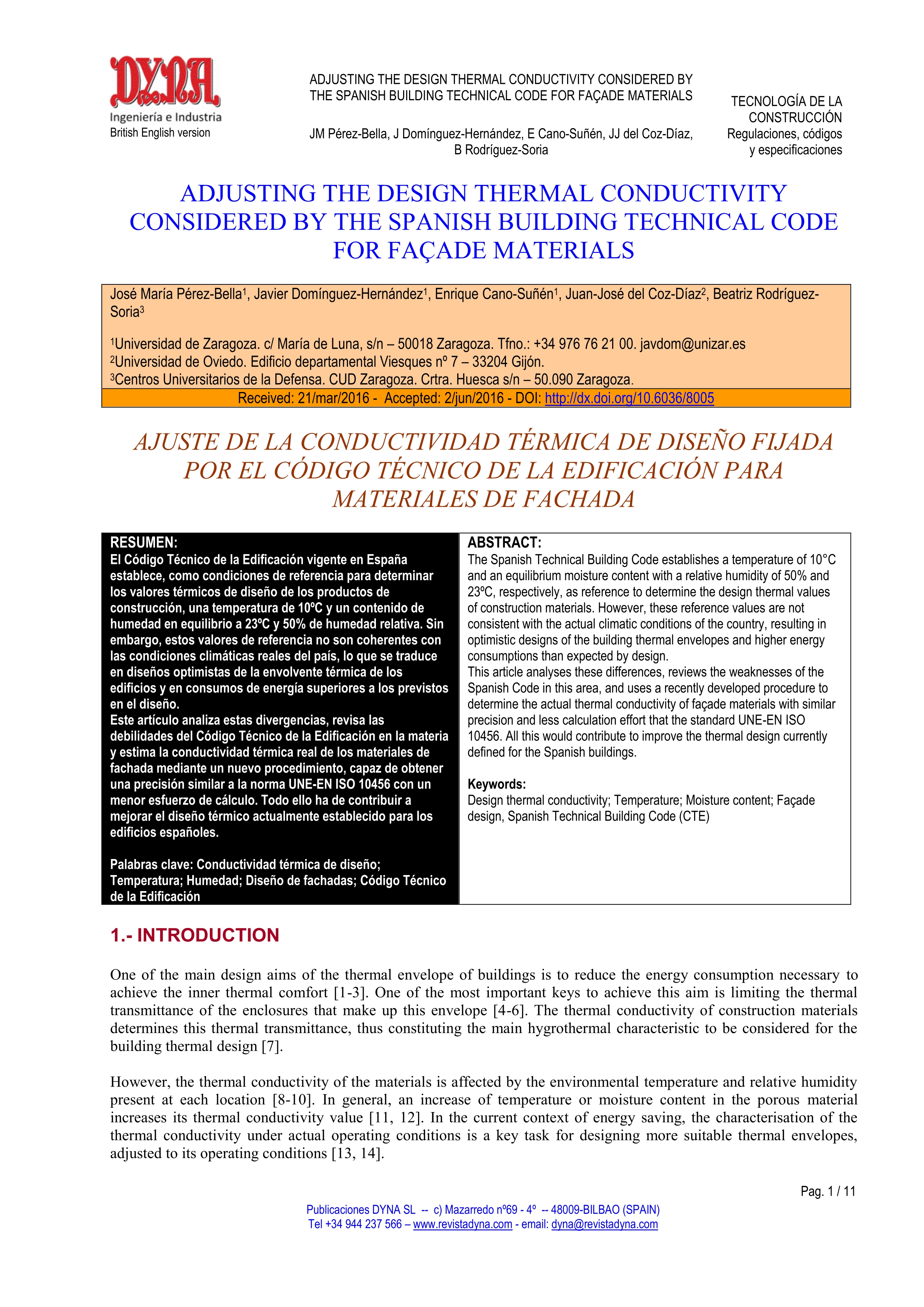 Adjusting the design thermal conductivity considered by the Spanish building technical code for façade materials