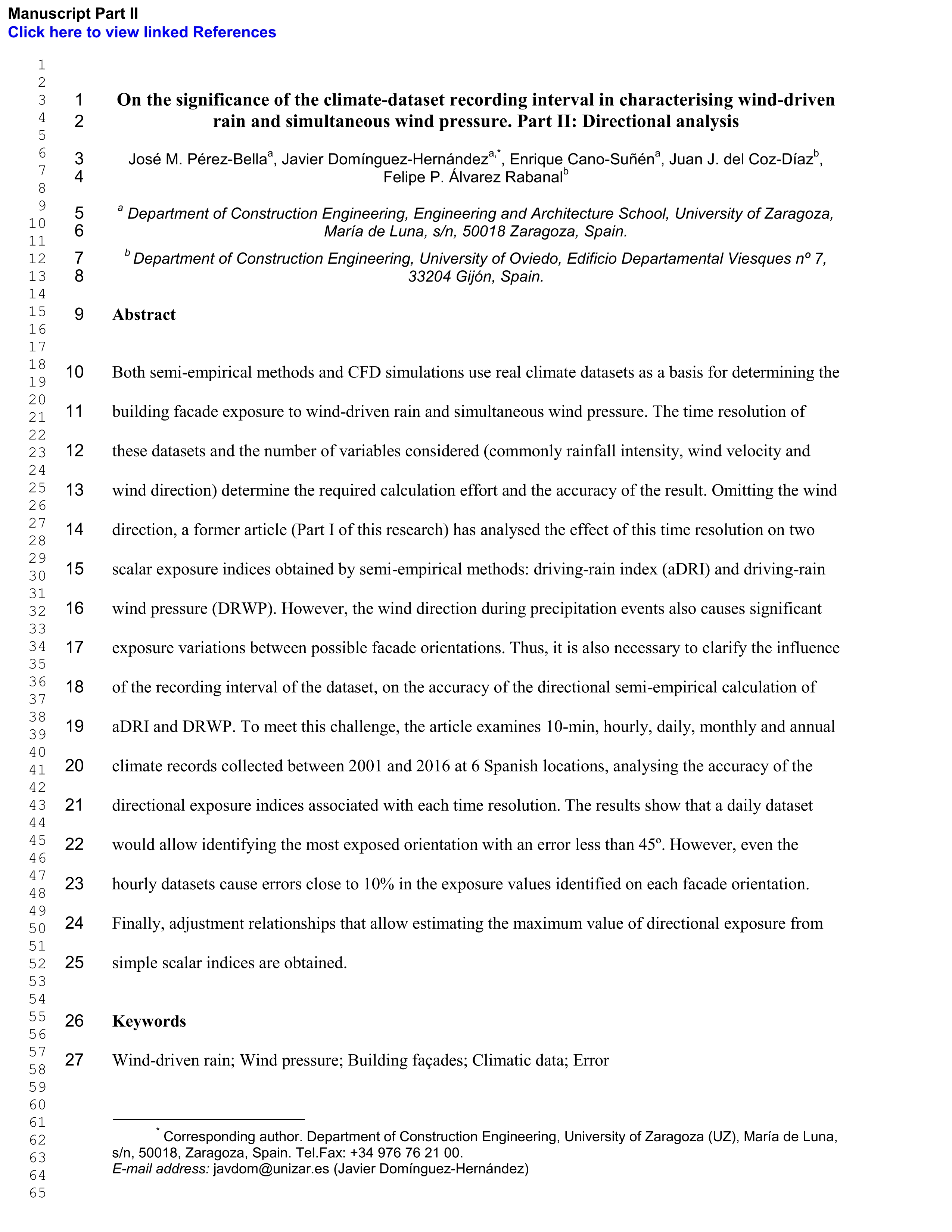 On the significance of the climate-dataset time resolution in characterising wind-driven rain and simultaneous wind pressure. Part II: directional analysis