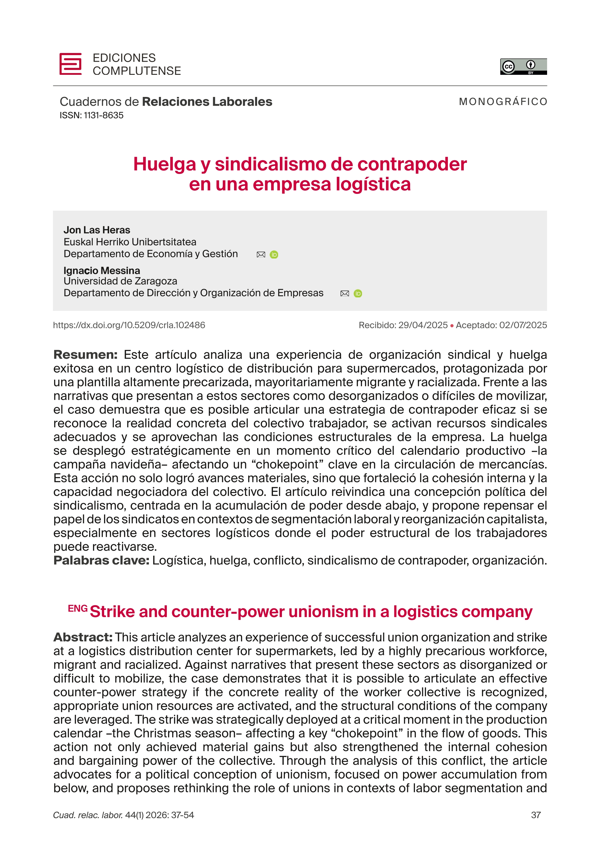 Huelga y sindicalismo de contrapoder en una empresa logística