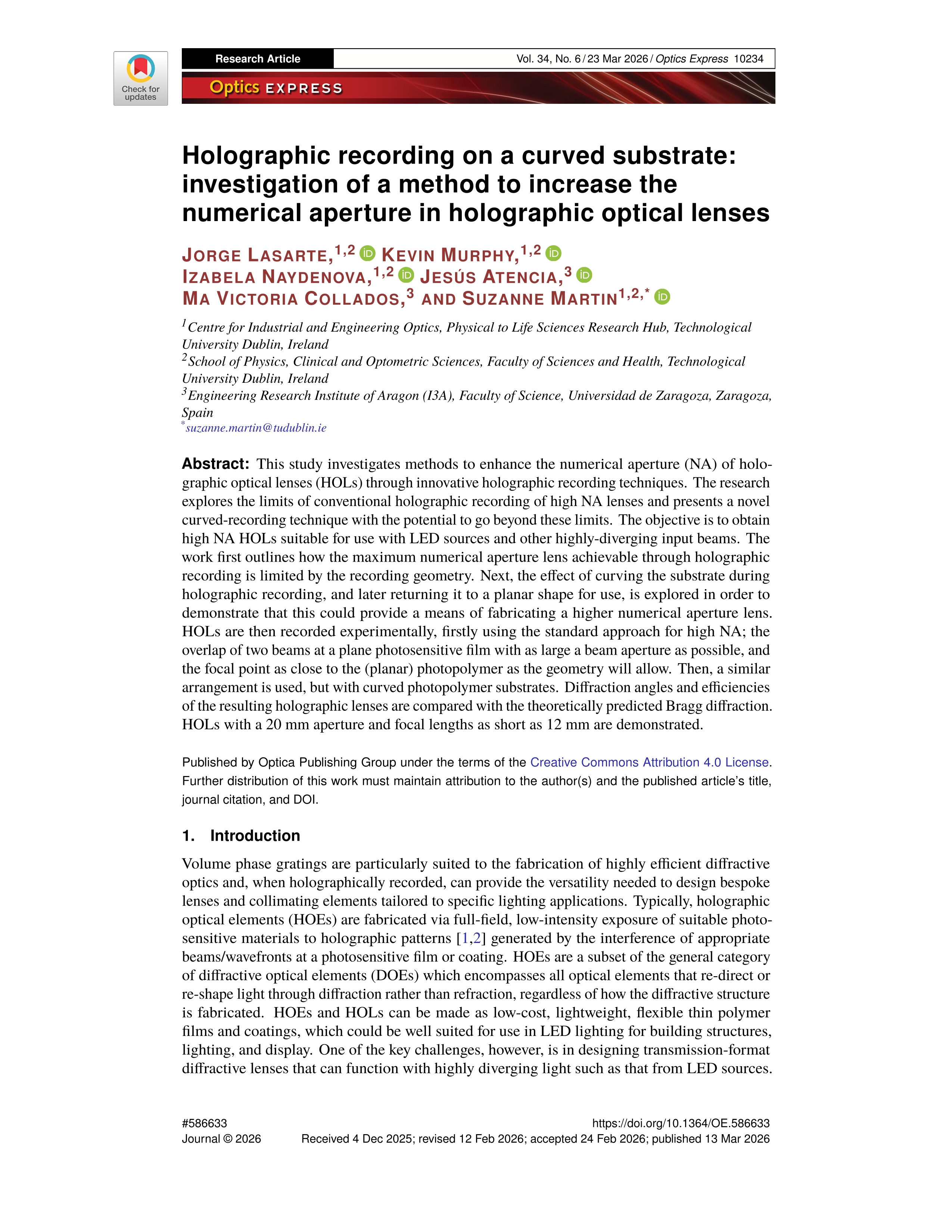 Holographic recording on a curved substrate: investigation of a method to increase the numerical aperture in holographic optical lenses