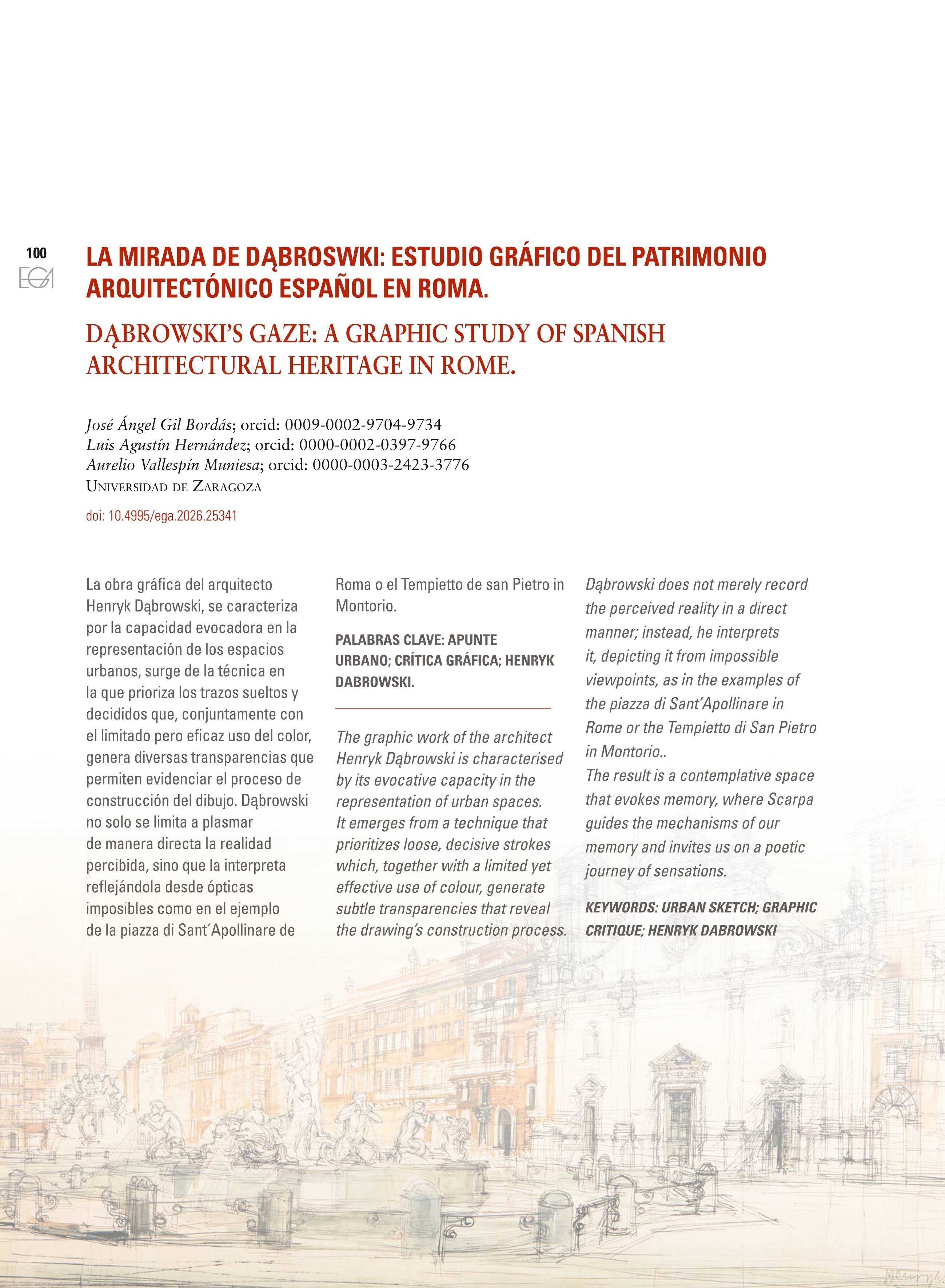 La mirada de Dąbrowski: estudio gráfico del patrimonio arquitectónico español en Roma