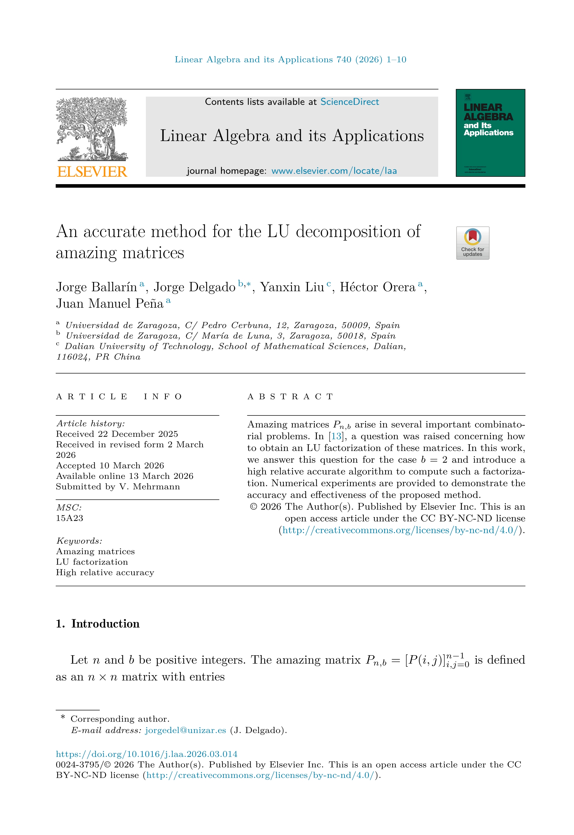 An accurate method for the LU decomposition of amazing matrices