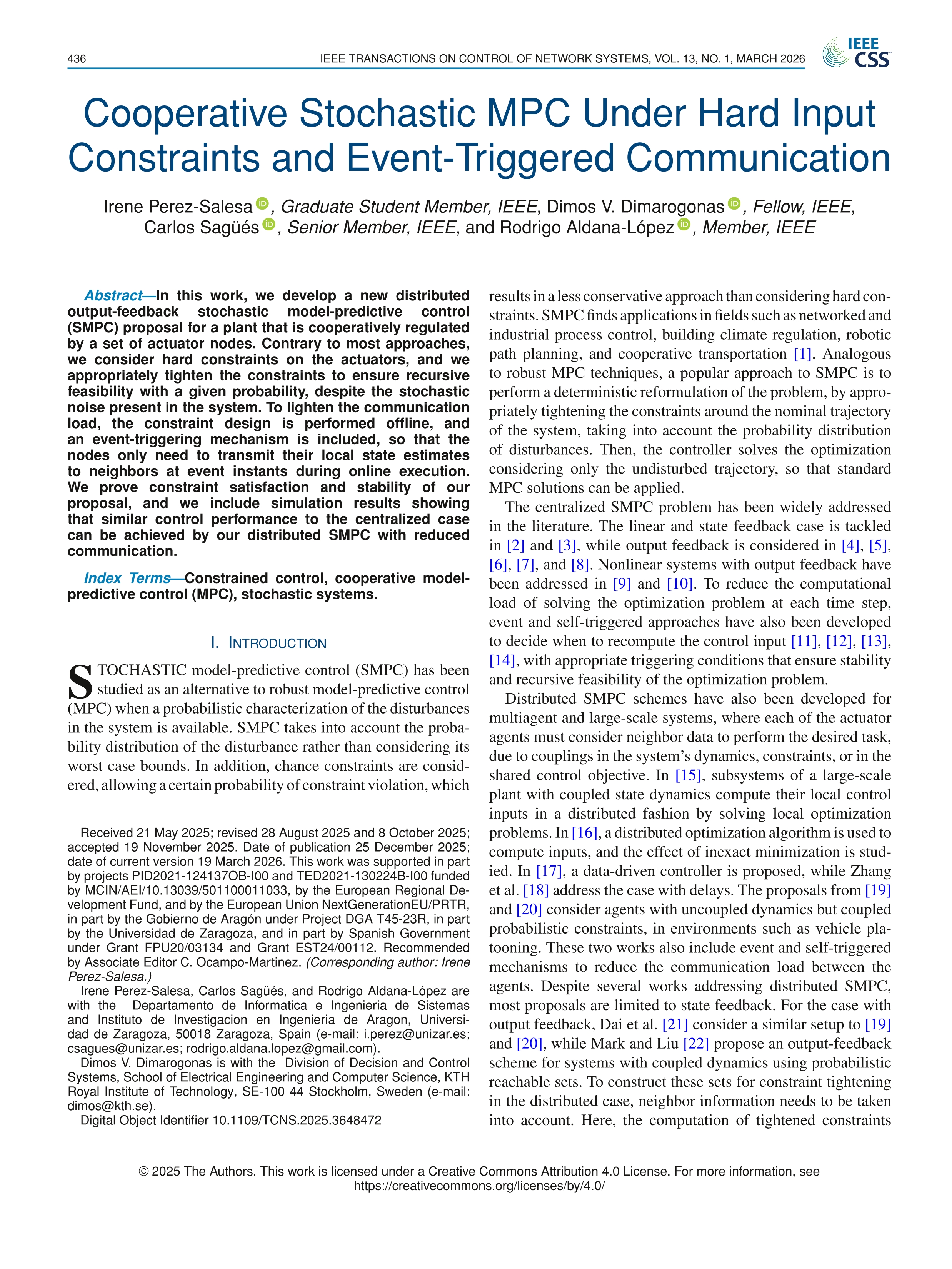 Cooperative Stochastic MPC Under Hard Input Constraints and Event-Triggered Communication