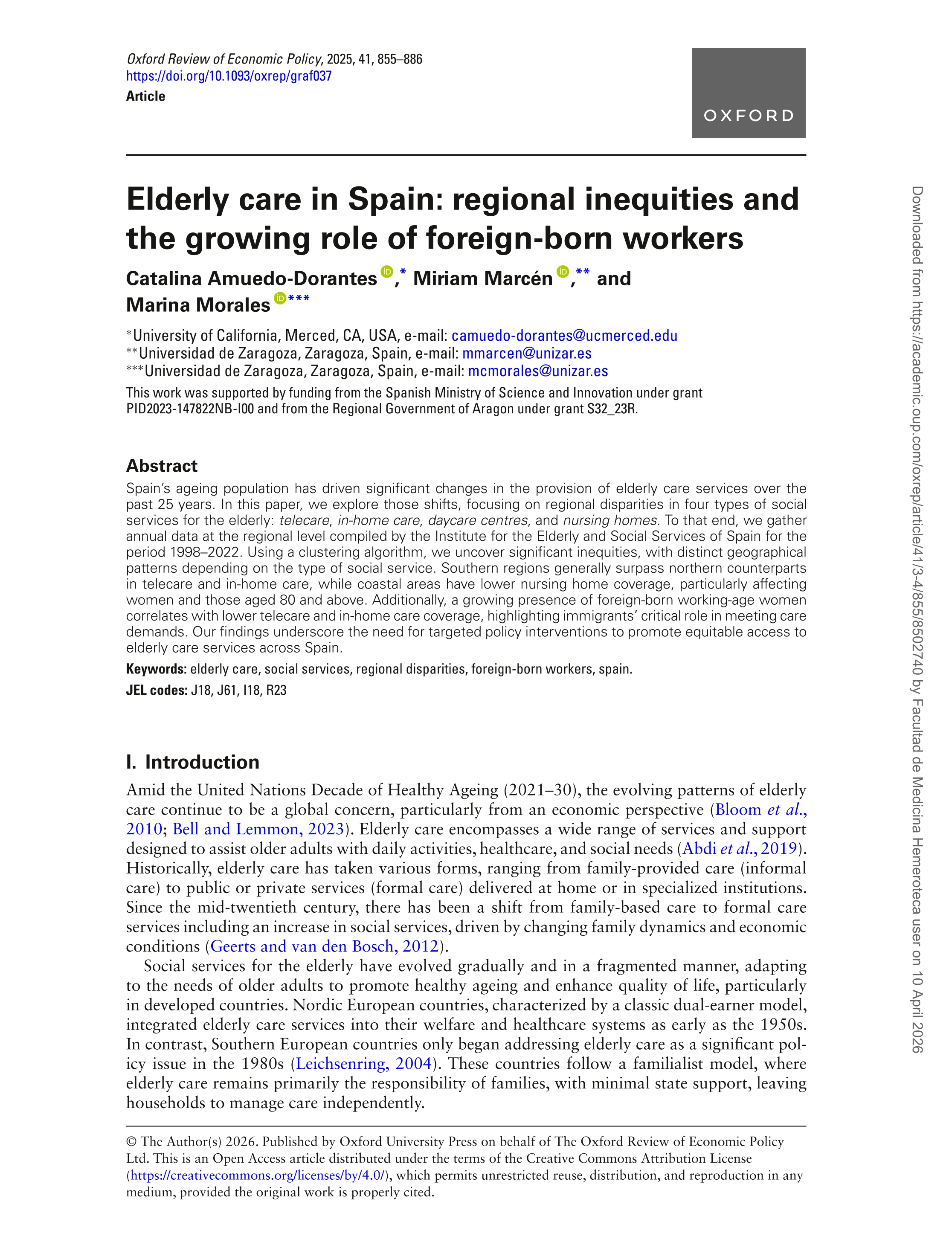 Elderly care in Spain: regional inequities and the growing role of foreign-born workers