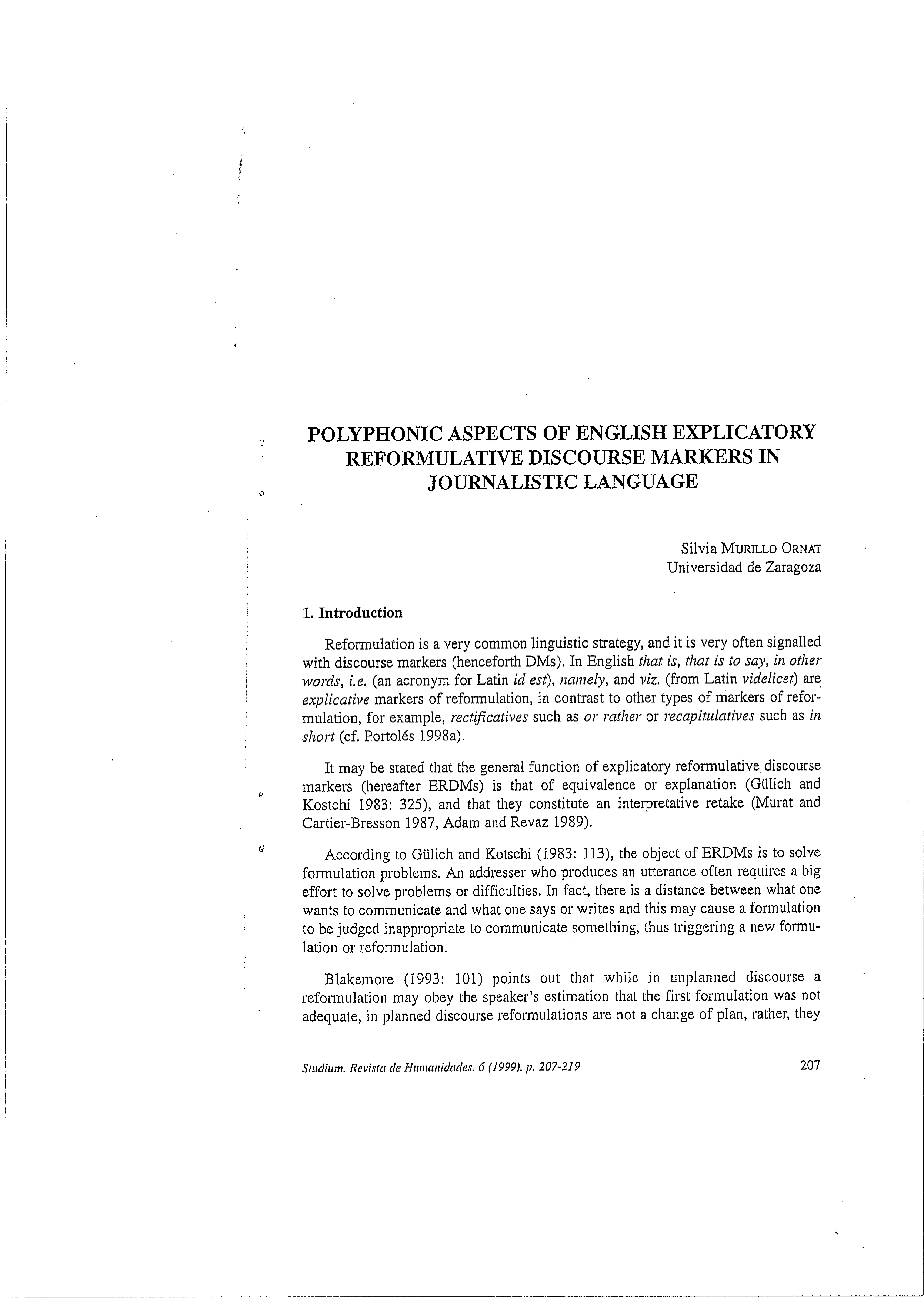 Aspectos polifónicos de los marcadores del discurso reformulativo explicativo inglés en el lenguaje periodístico