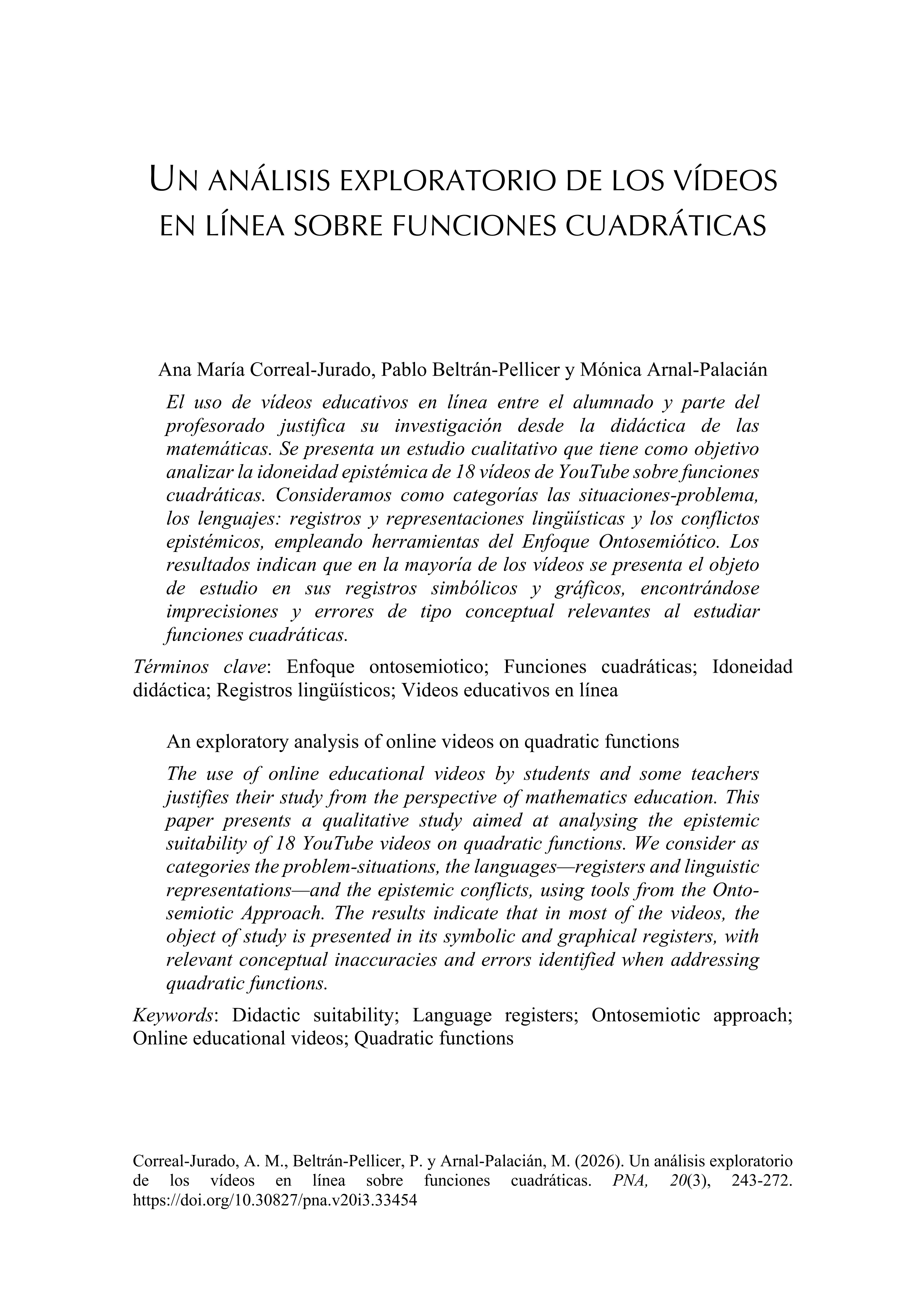 Un análisis exploratorio de los vídeos en línea sobre funciones cuadráticas