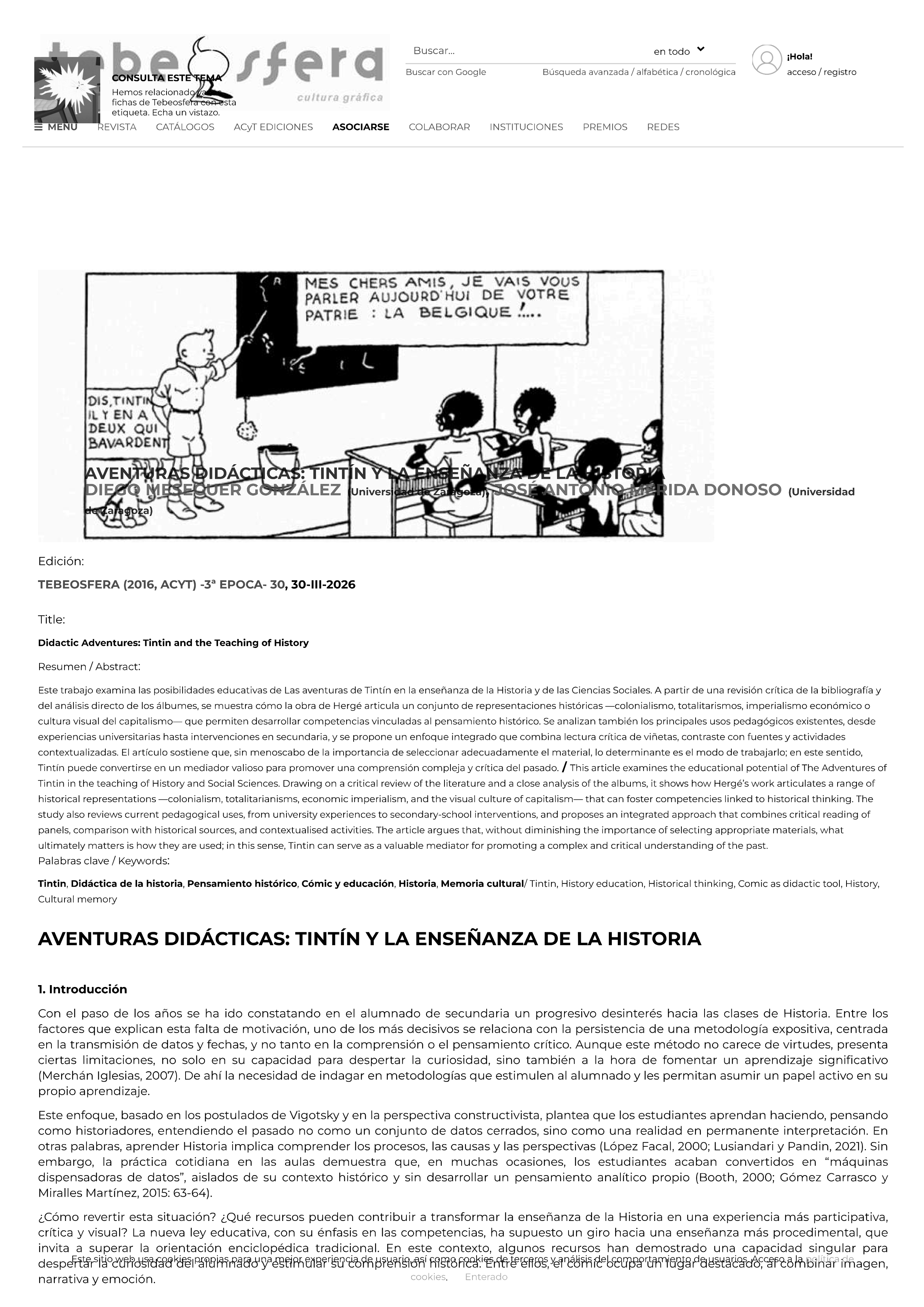 Aventuras didácticas: Tintín y la enseñanza de la historia