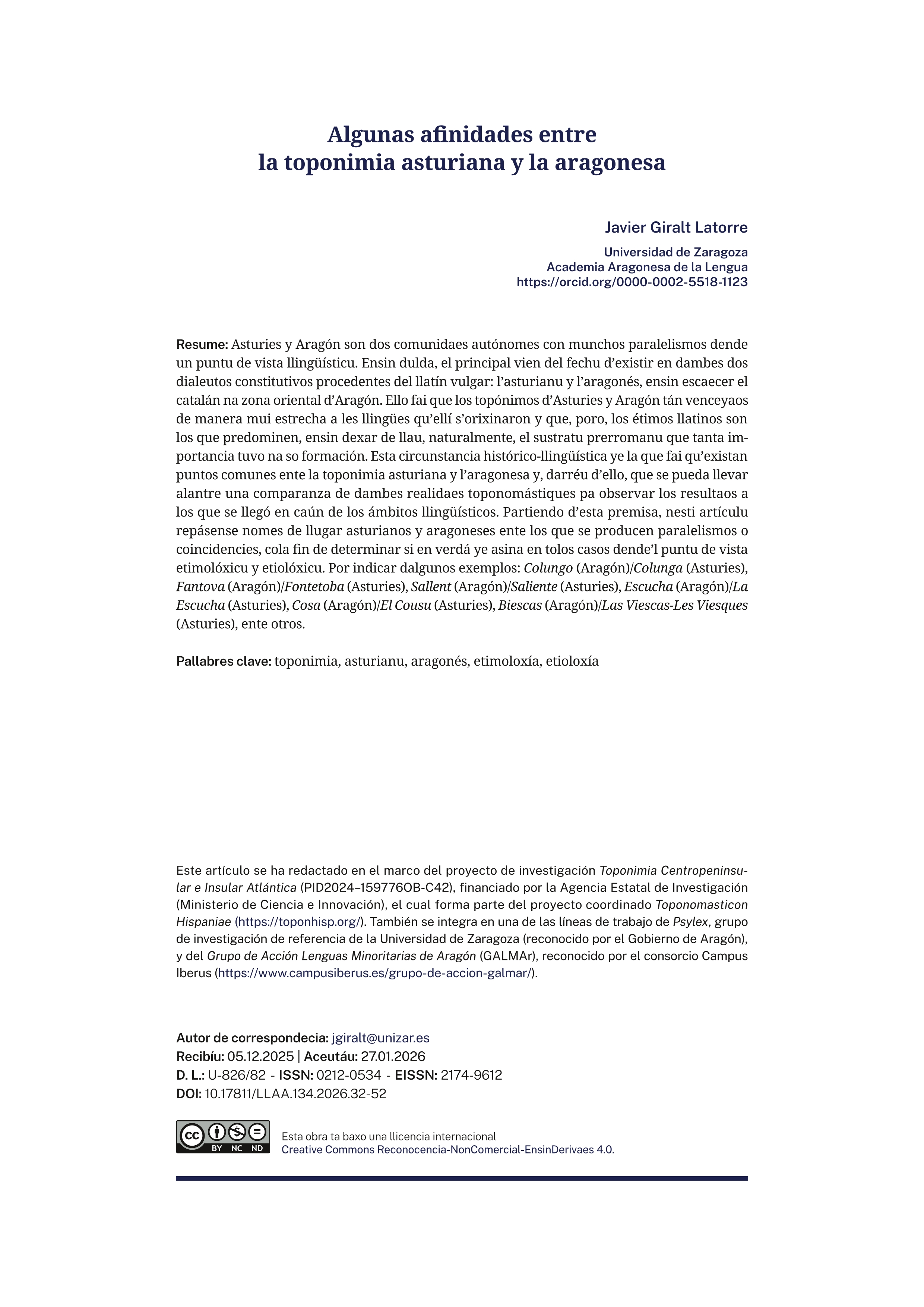 Algunas afinidades entre la toponimia asturiana y la aragonesa