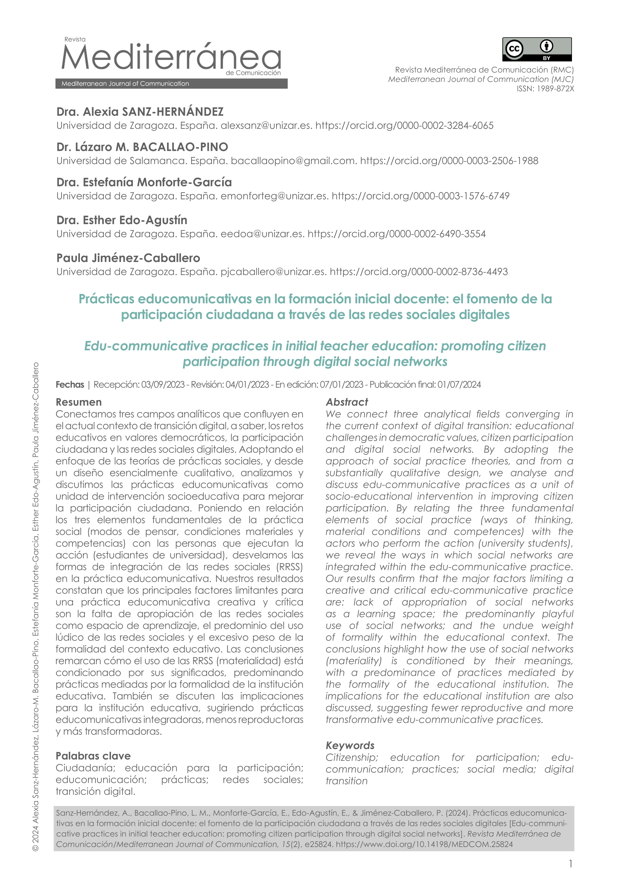 Prácticas educomunicativas para la participación a través de las redes sociales digitales.