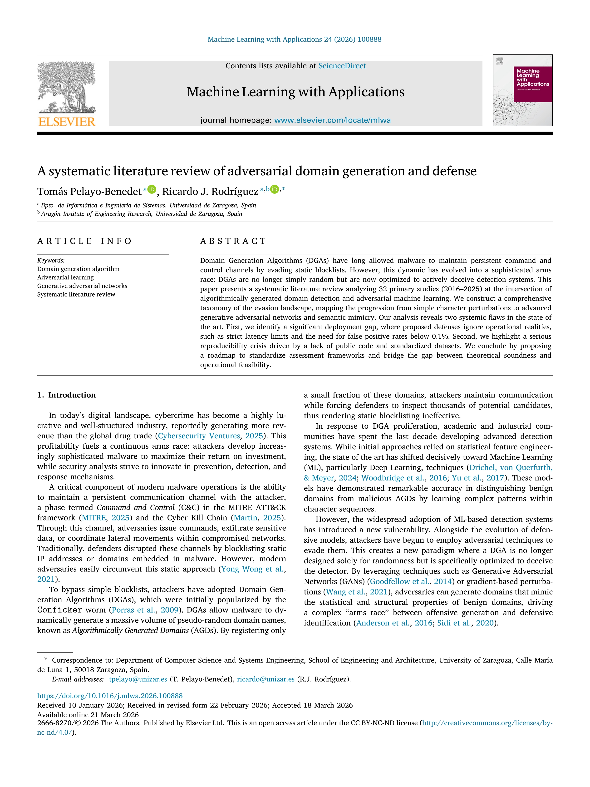 A systematic literature review of adversarial domain generation and defense