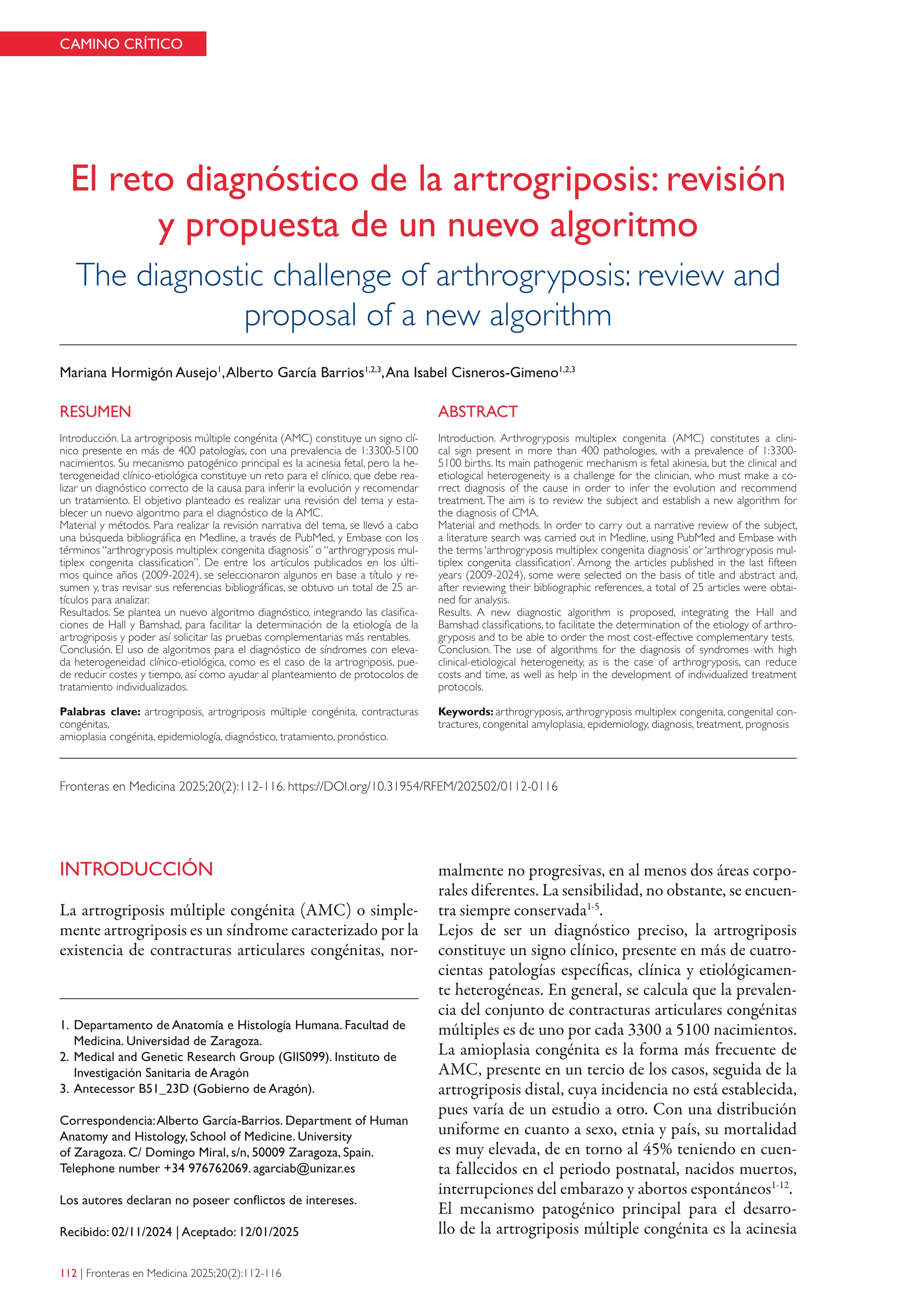 El reto diagnóstico de la artrogriposis: revision y propuesta de un nuevo algoritmo