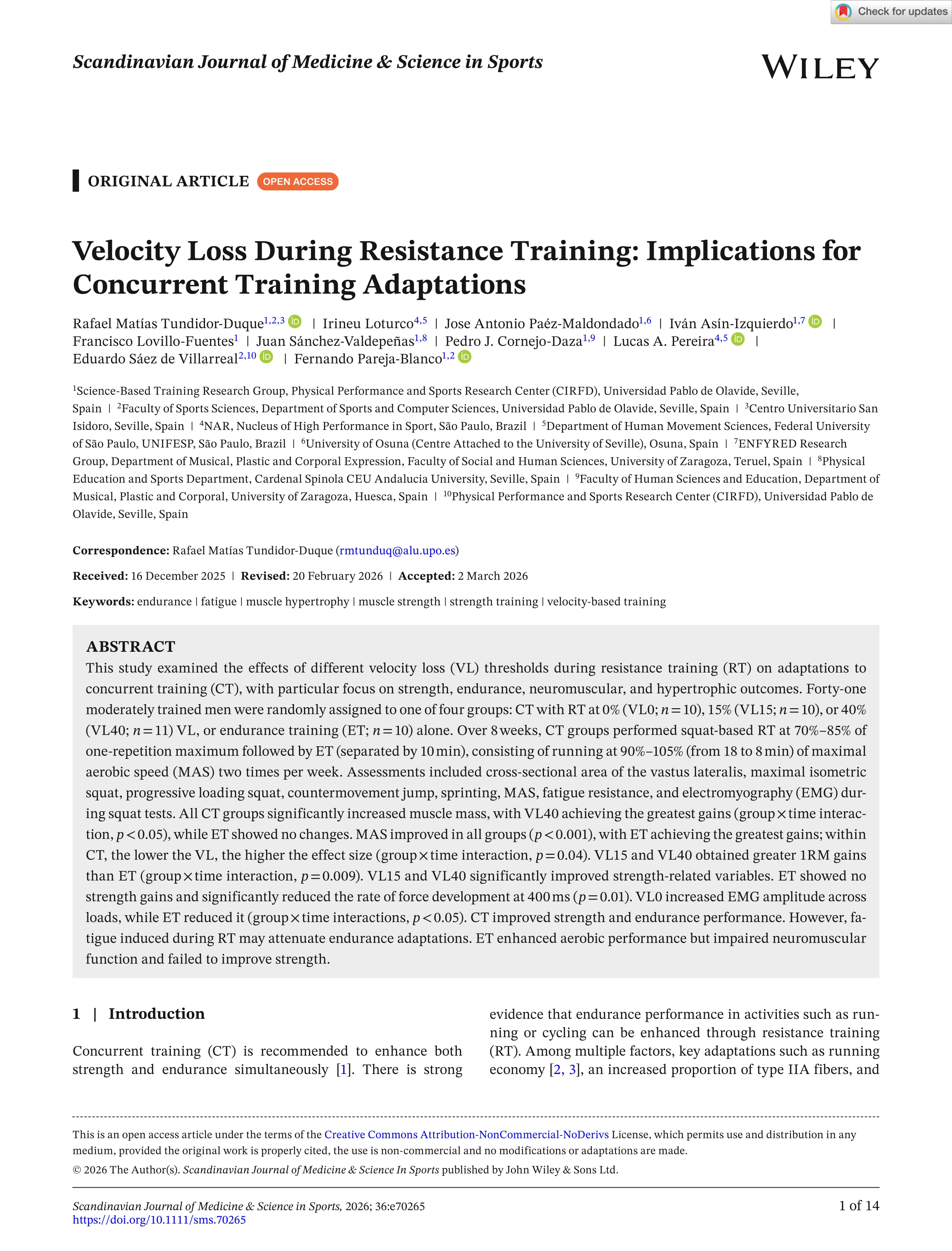 Velocity loss during resistance training: implications for concurrent training adaptations