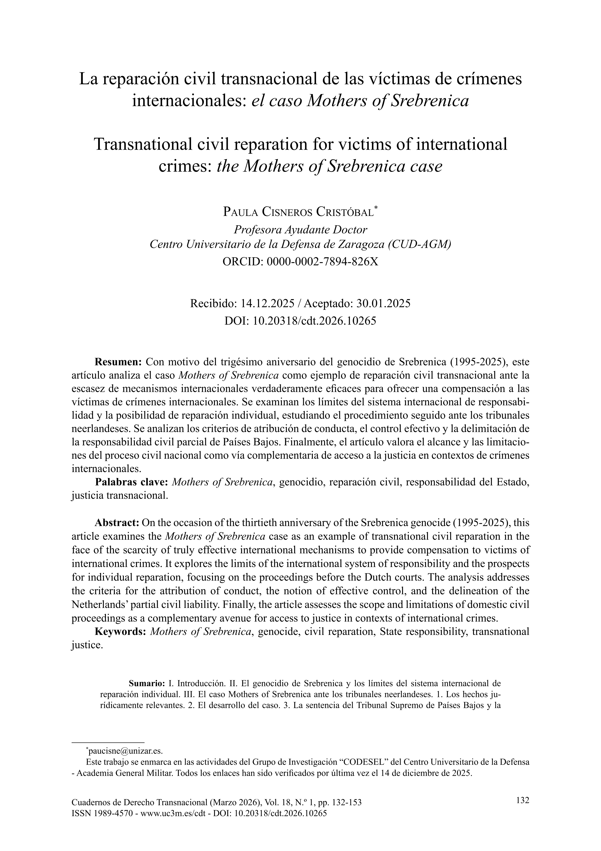 La reparación civil transnacional de las víctimas de crímenes  internacionales