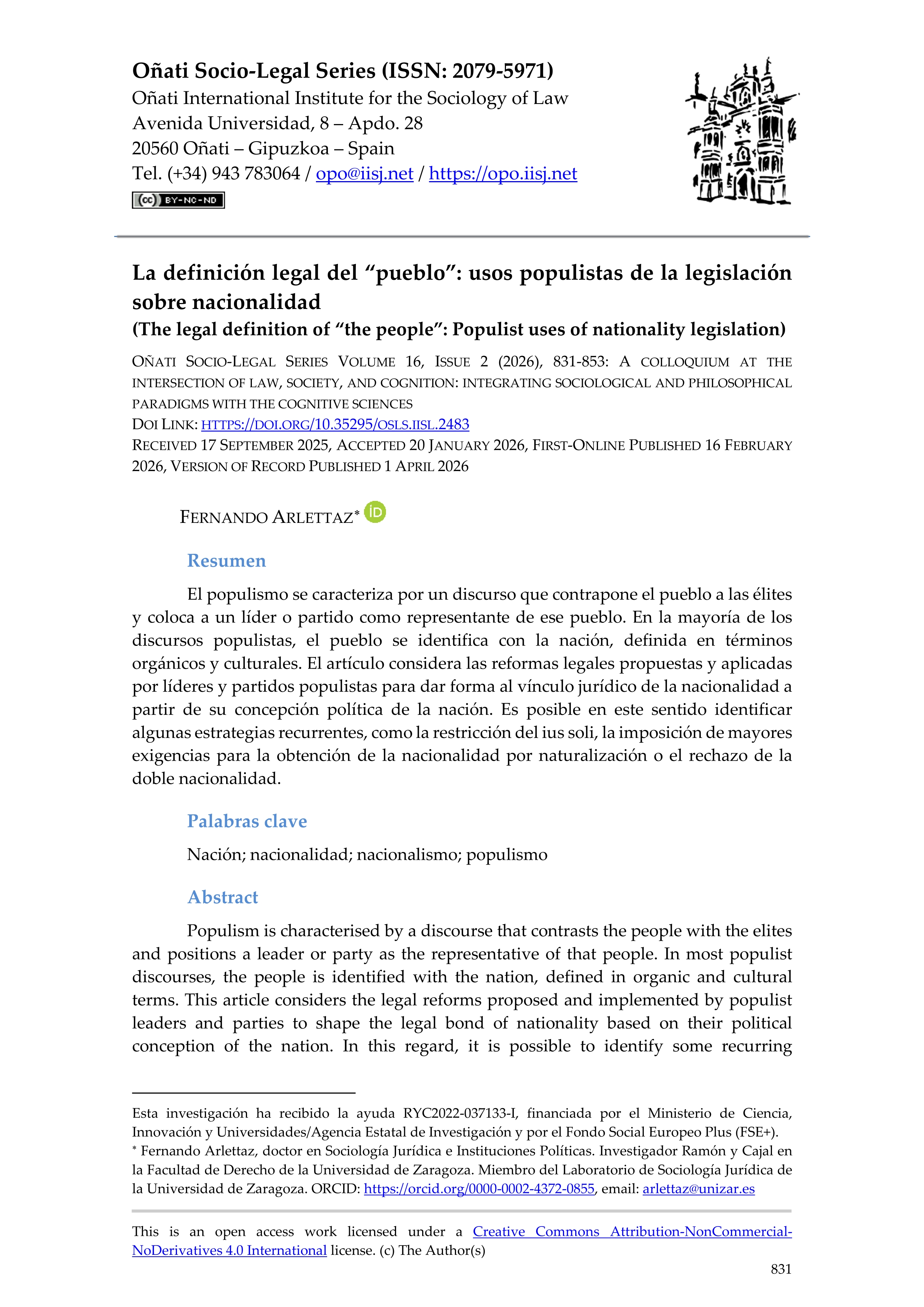 La definición legal del pueblo: usos populistas de la legislación sobre nacionalidad